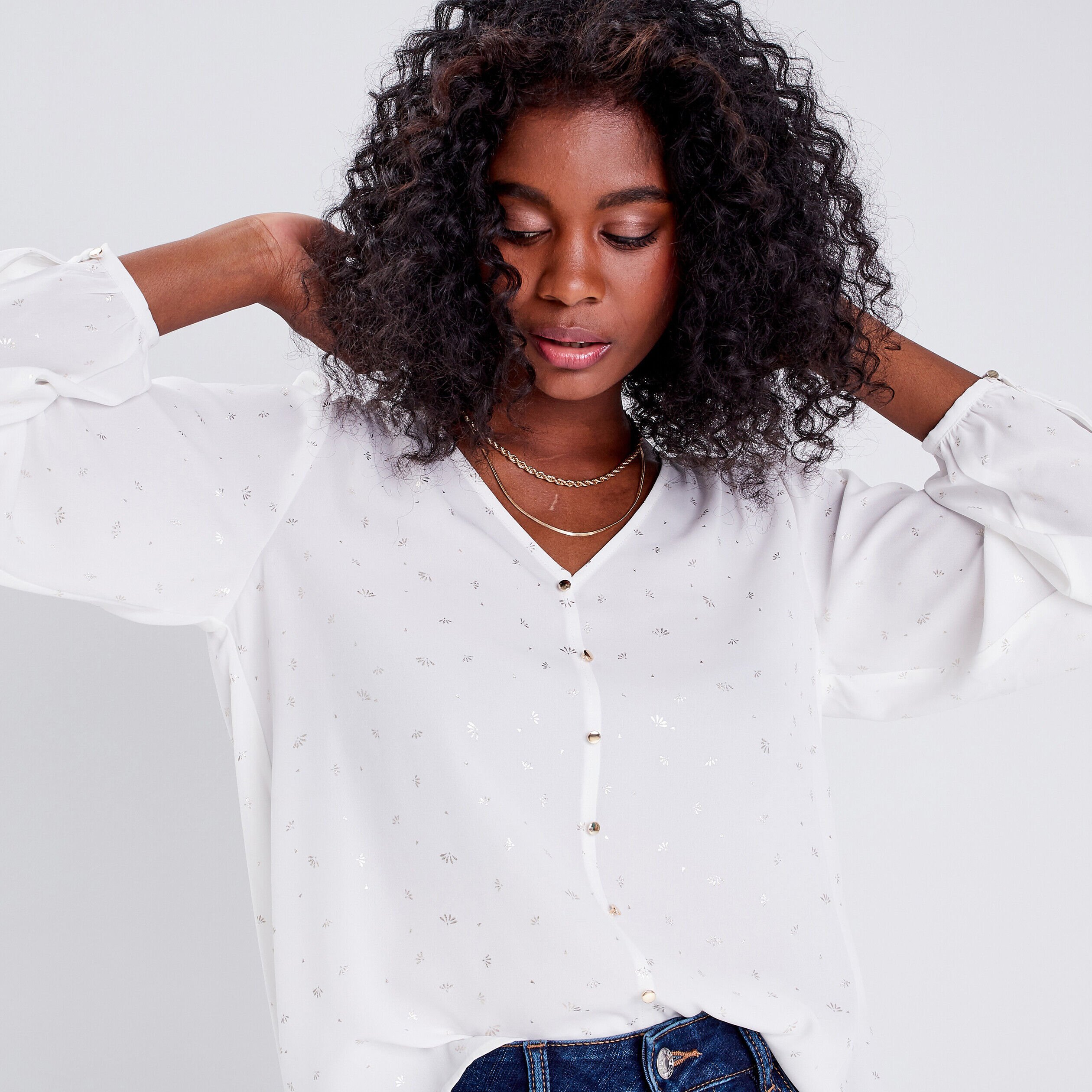 Blouse manches longues blanc femme | Cache Cache