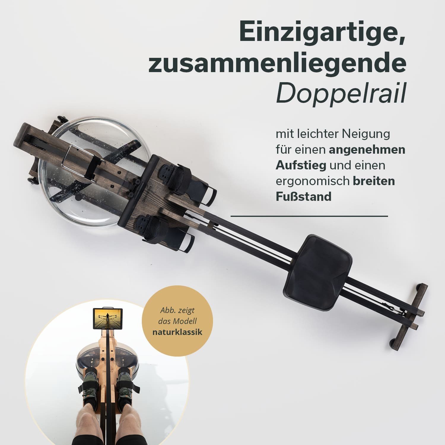 Skandika Rudergerät SKANDIKA Styrke (basaltschwarz/schwarz), Rudergerät Wasser aus Holz, Wasserrudergerät für Zuhause, Esche