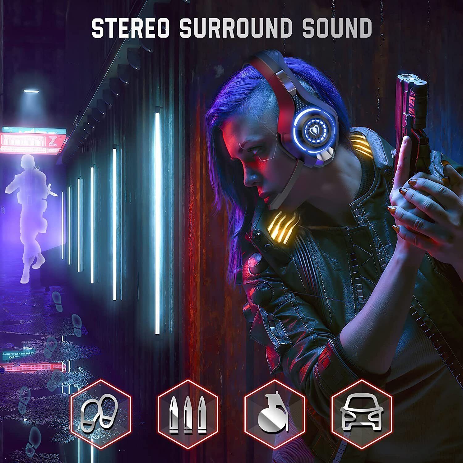 Haiaveng Gaming Headset für PS4 PS5 PC Xbox Series Gaming-Headset (3.5 mm Deep Bass Stereo Surround Sound PS4 Headset)