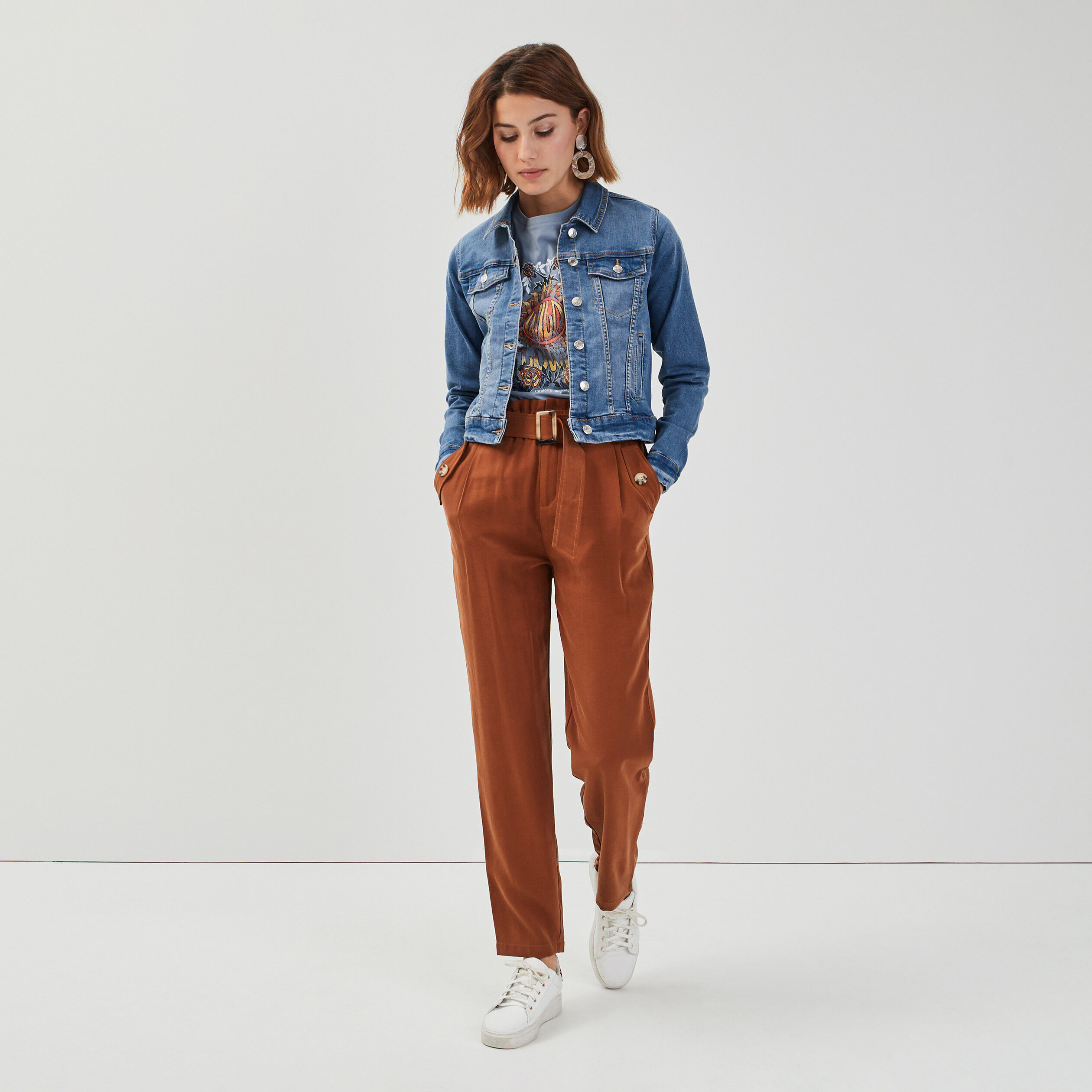 Veste droite en jean denim double stone femme | Cache Cache