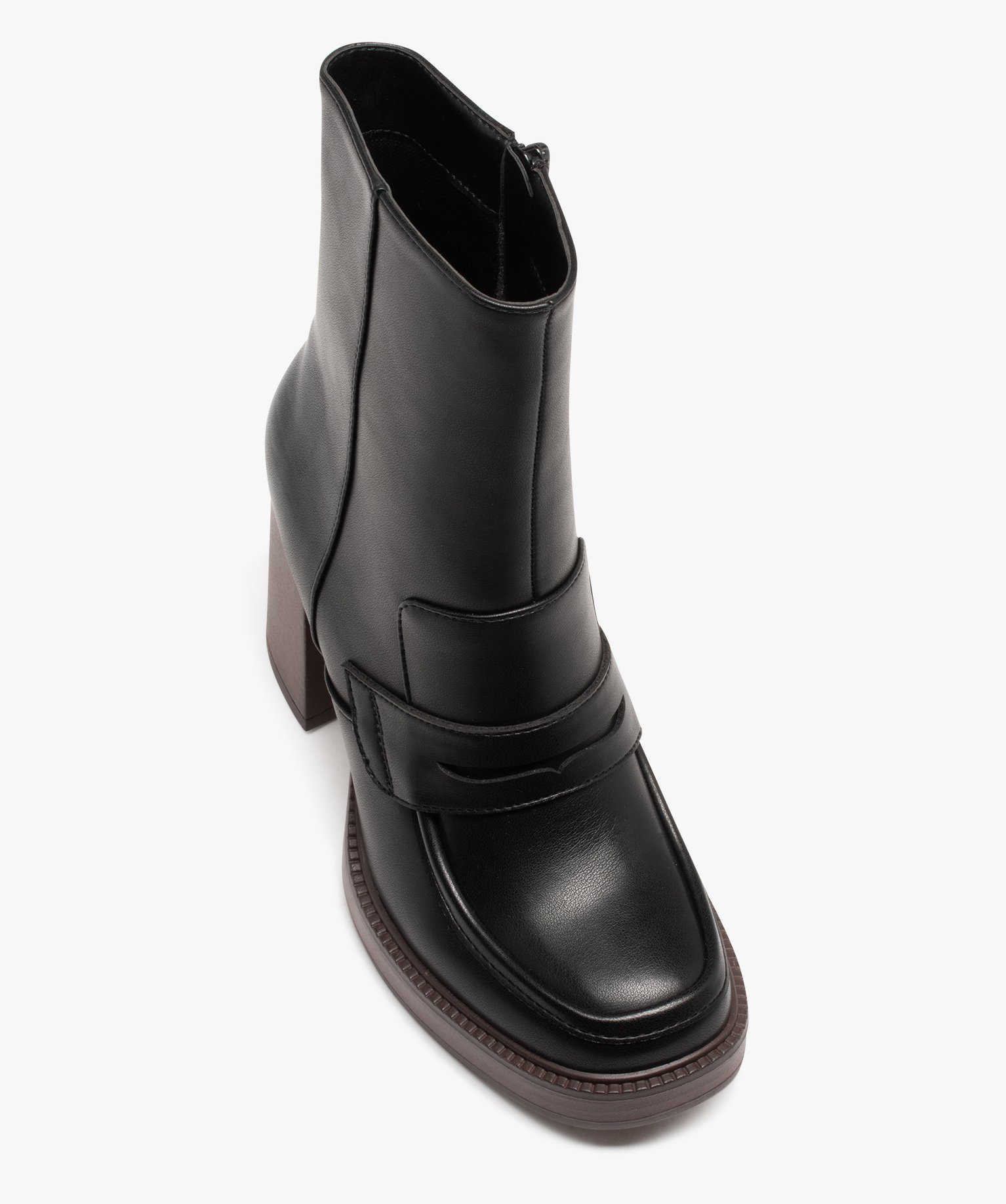 Boots à talon haut et épaisse semelle look mocassins femme noir | GEMO