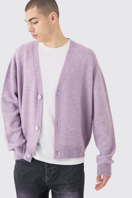 Kastiger Strick-Cardigan in Lila