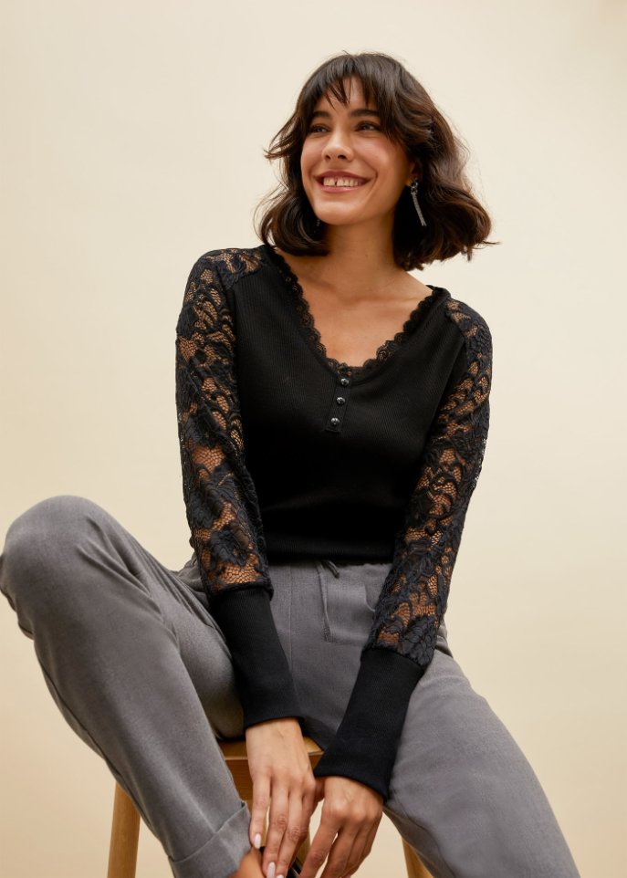Langarmshirt mit Spitze