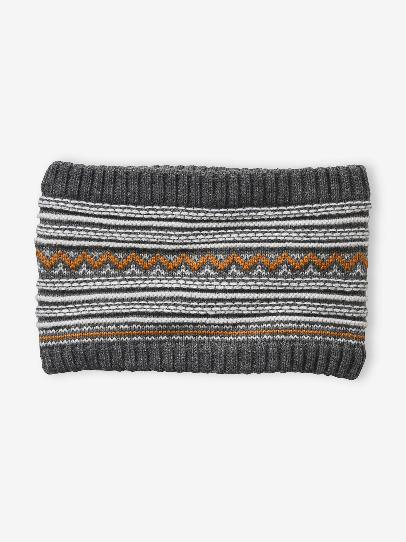 Vertbaudet Jungen-Set: Mütze, Rundschal & Handschuhe, Jacquardstrick - grau