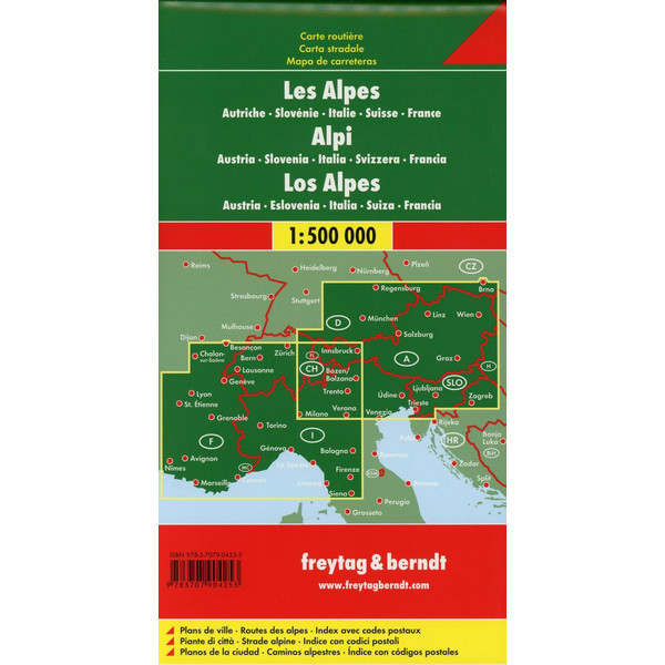 Alpenländer - Österreich - Slowenien - Italien - Schweiz - Frankreich, Autokarte 1:500.000 - Straßenkarte