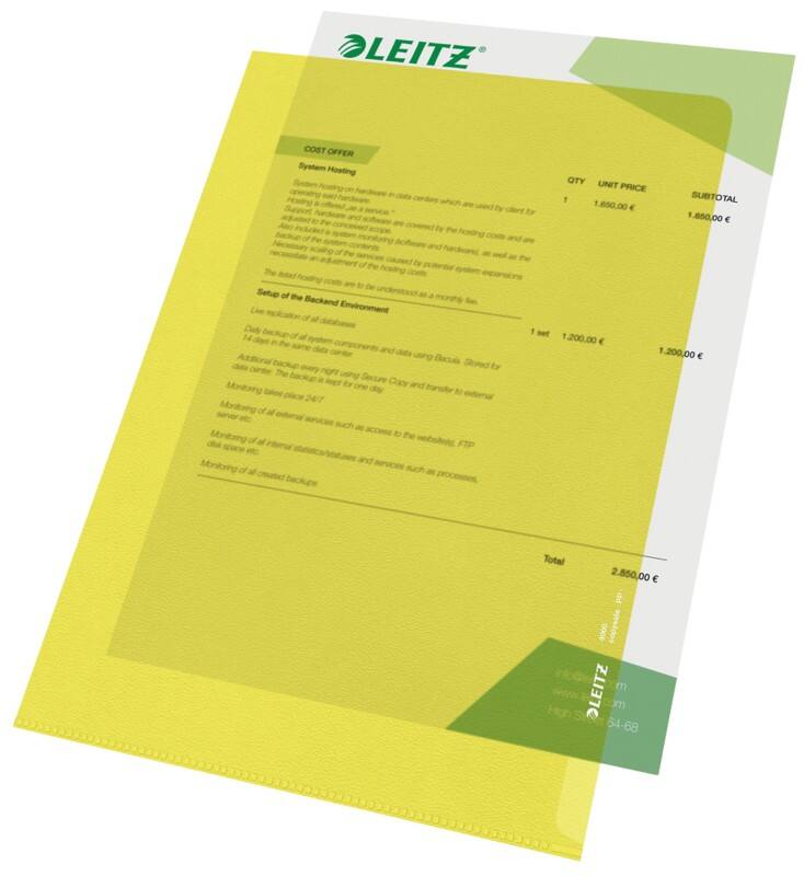 Leitz Standard Sichthüllen DIN A4 Gelb PP (Polypropylen) 130 Mikron 100 Stück