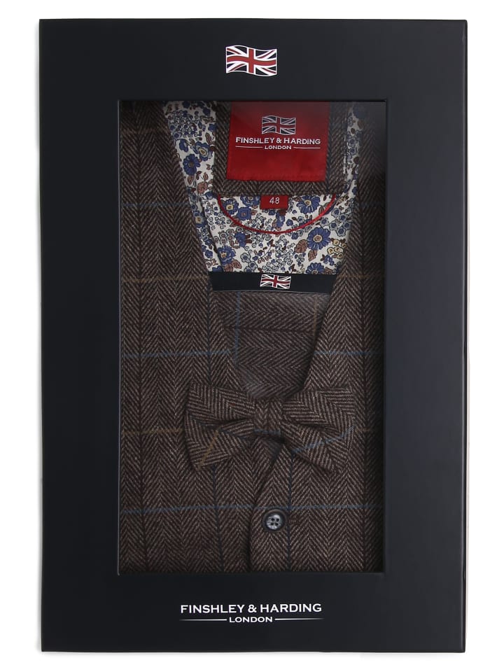 Finshley & Harding London Weste mit Fliege und Einstecktuch in braun blau - 0001 günstig kaufen 46