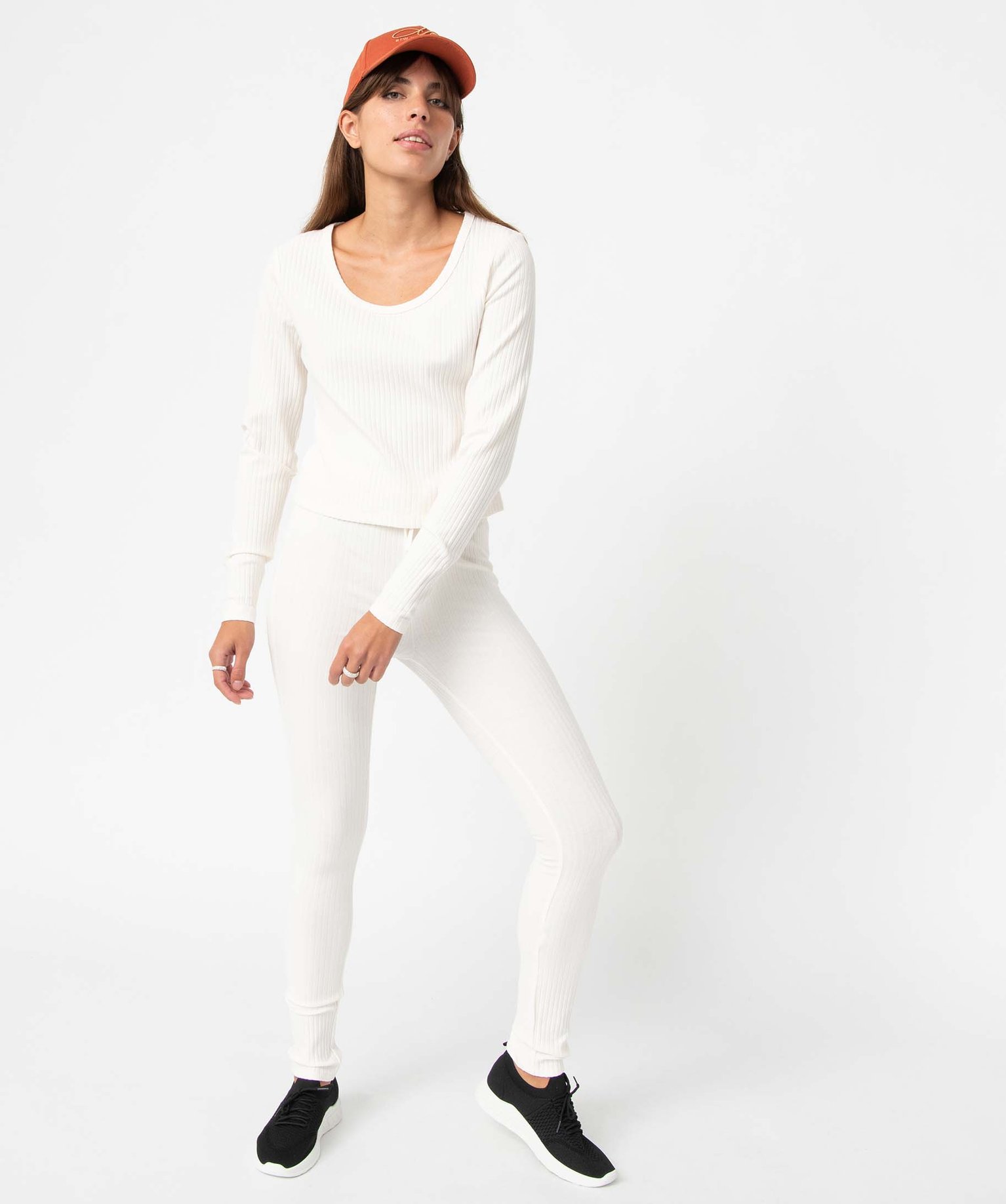 Legging femme en maille à grosses ctes ecru | GEMO