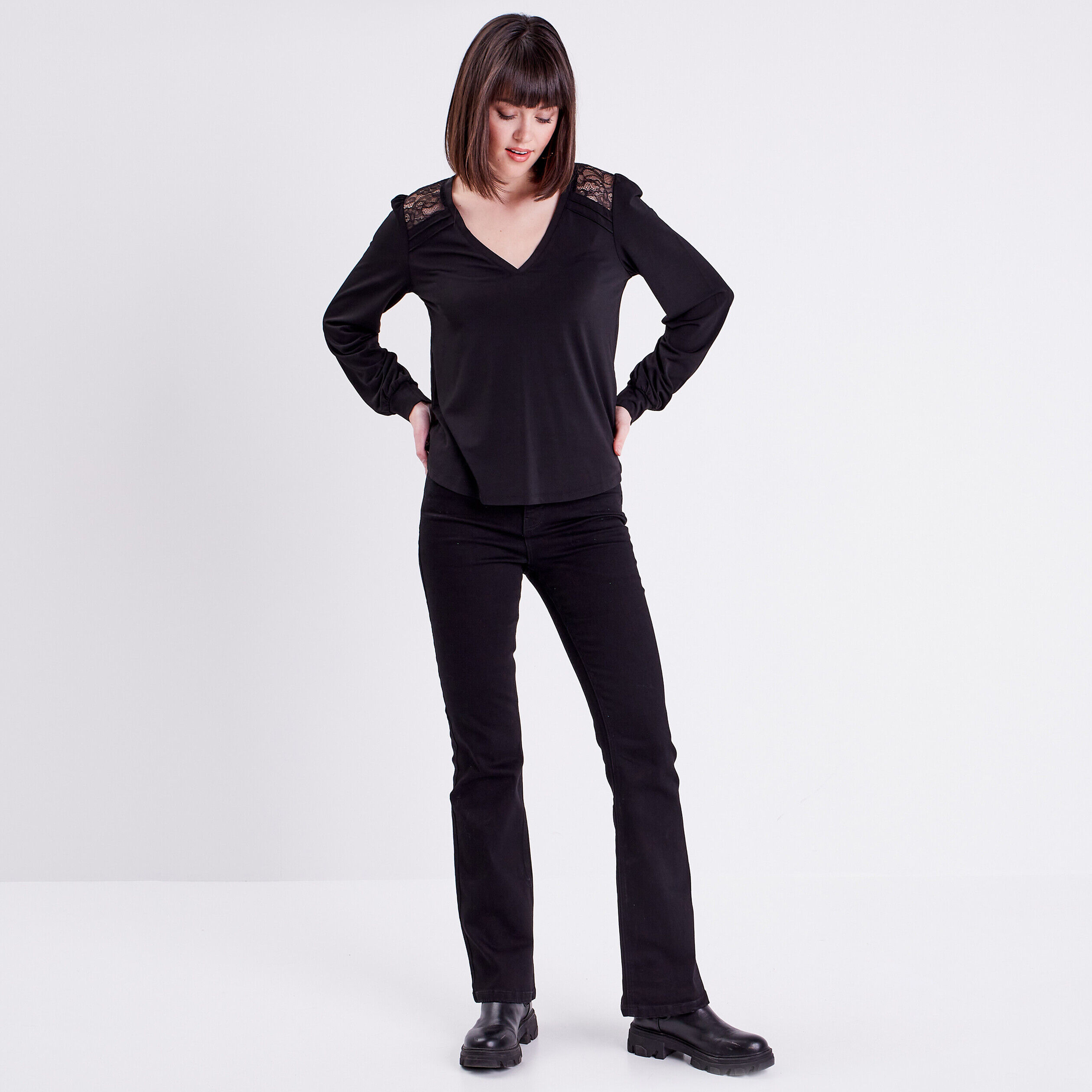 Blouse manches longues noir femme | Cache Cache