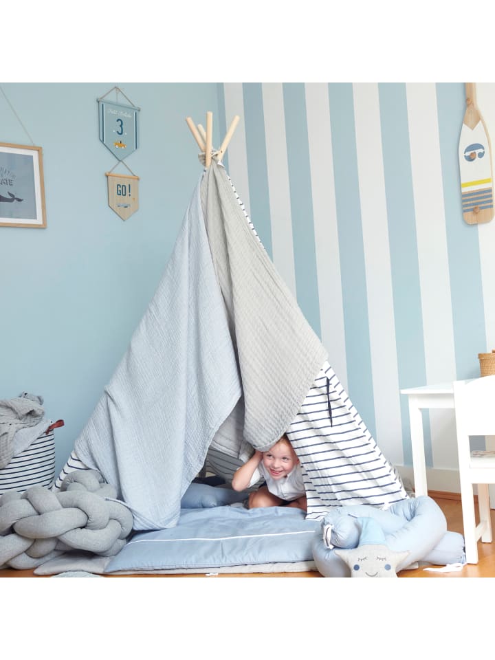 nordic coast company  Babydecke 4 in 1 groß in Hellblau - 90 x 120 cm  günstig kaufen 90 x 120 cm