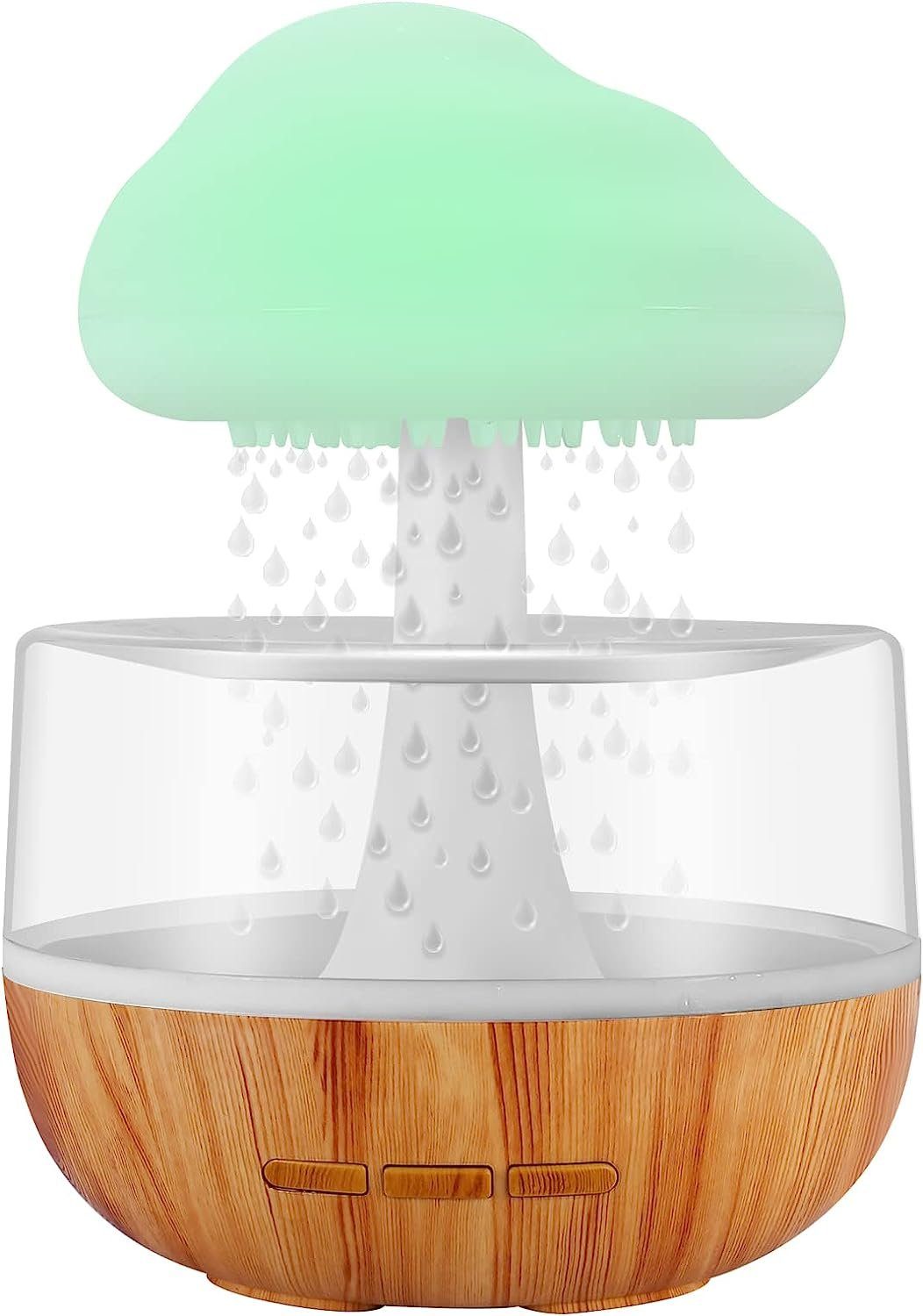 Hikeren Luftbefeuchter Zen Regenwolken-Nachtlicht, Aromatherapie Luftbefeuchter, 0,26 l Wassertank, 7 Lichtfarben, 3 Regentropfengeschwindigkeiten