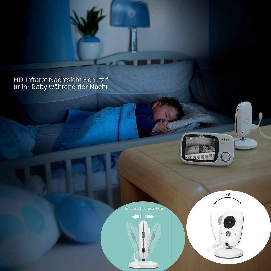 BUMHUM Video-Babyphone Babyphone mit Kamera, Infrarot-Nachtsicht, Extra Großer 3.2-Zoll-LCD-Bildschirm, Temperaturanzeige, Schlaflieder, Zwei-Wege-Audio, Gegensprechfunktion