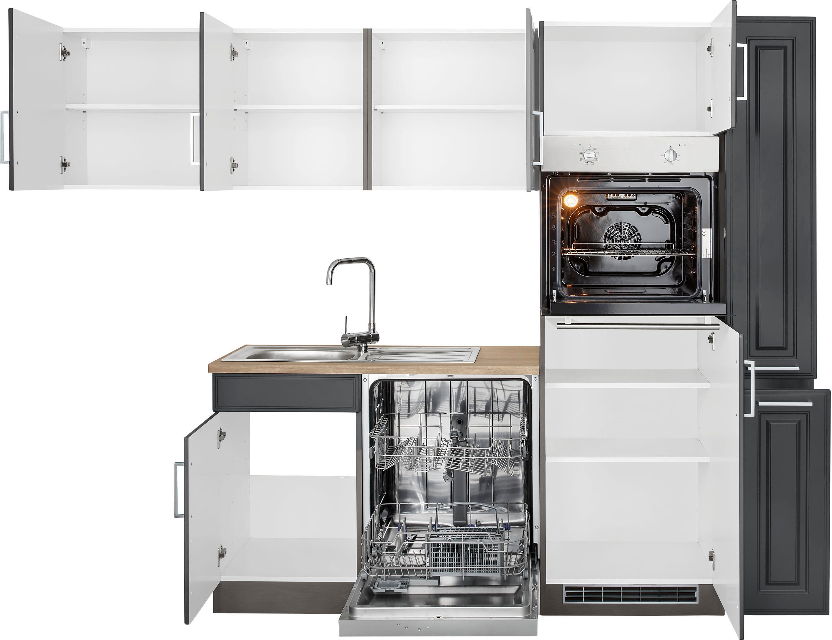 HELD MÖBEL Winkelküche Stockholm, Stellbreite 260/170 cm, mit E-Geräten, MDF Frontenl