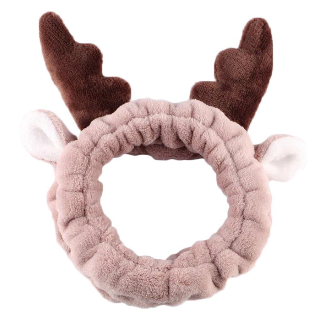 Sarfly Haarband Dusche Haarband, 1-tlg., Spa Haarband Gesicht Waschen Haarband, Make up Stirnband Geweihe Deko Braun
