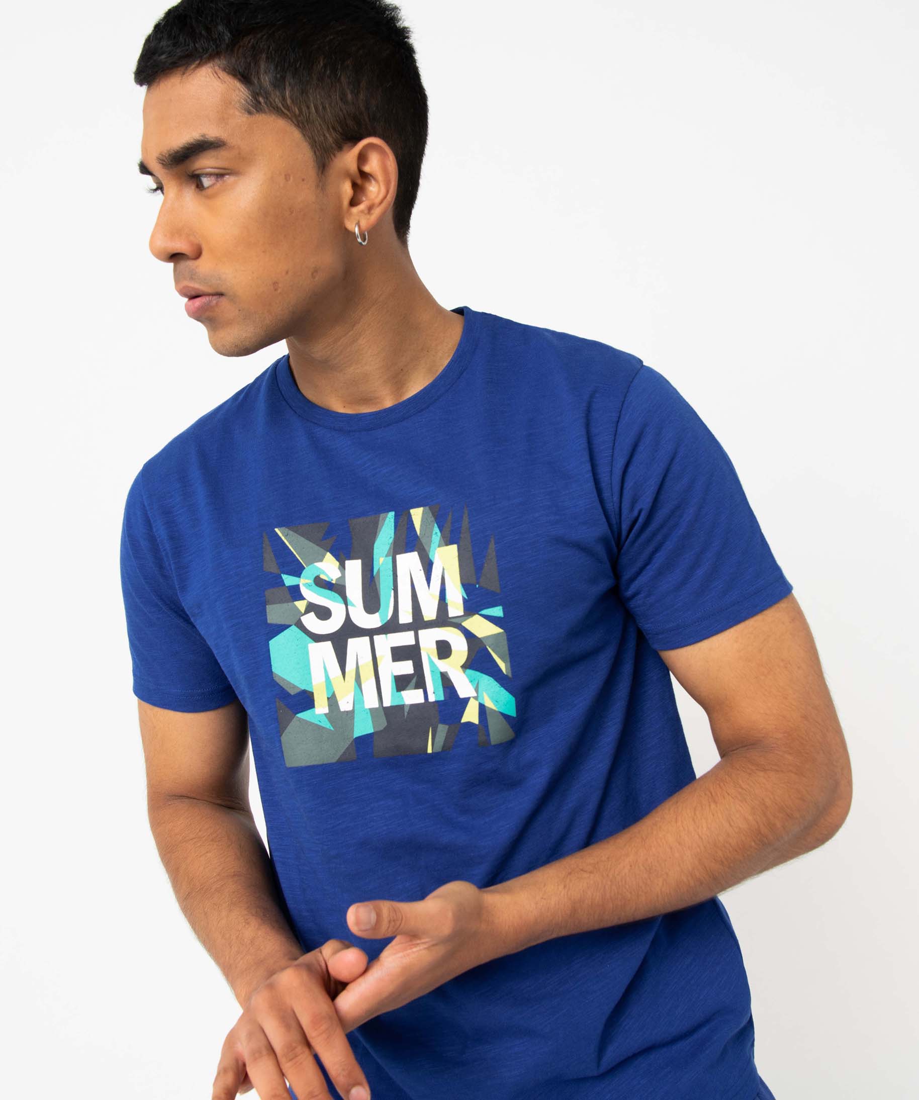 Tee-shirt homme à manches courtes à motif bleu | GEMO
