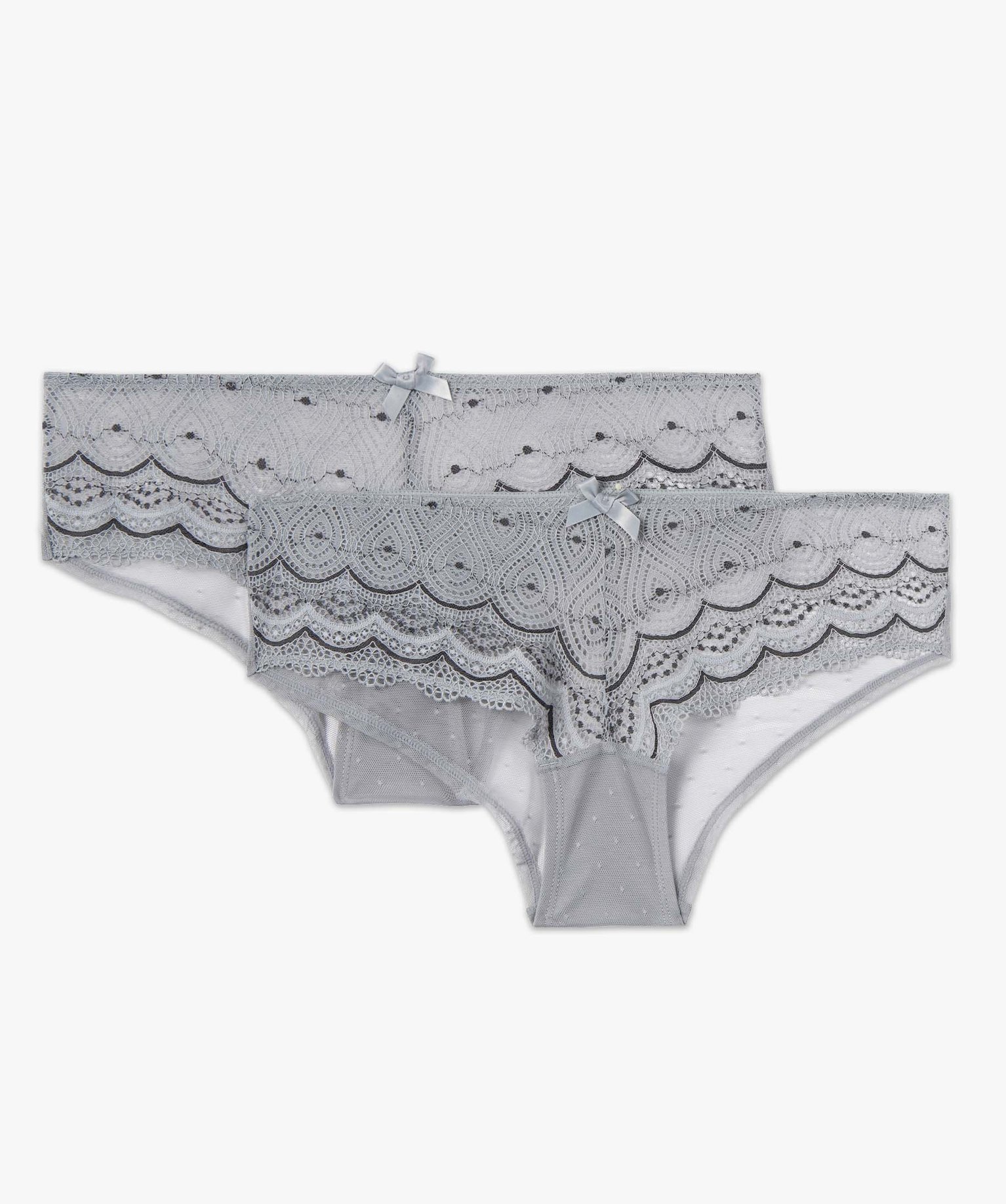 Shorty en dentelle et tulle femme (lot de 2) gris | GEMO