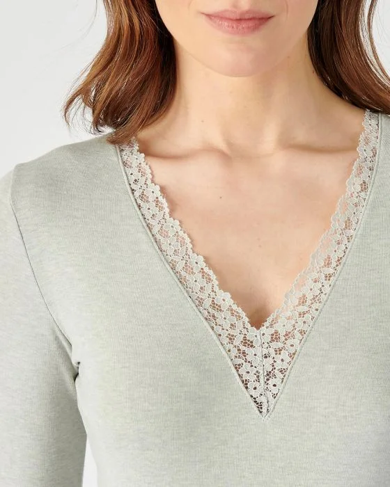 Tee-shirt manches longues Thermolactyl Sensitive, finition dentelle