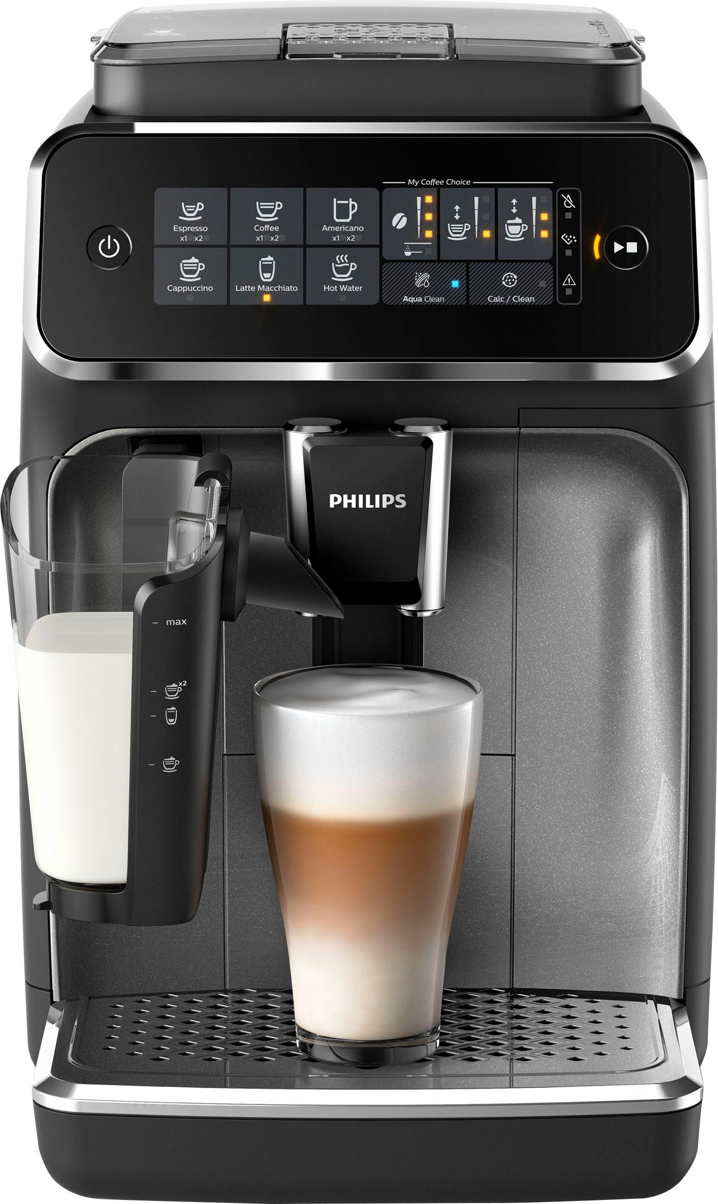 Philips Kaffeevollautomat 3200 Serie EP3246/70 LatteGo, für 5 Kaffeespezialitäten und anpassbarer Stärke, silber schwarz