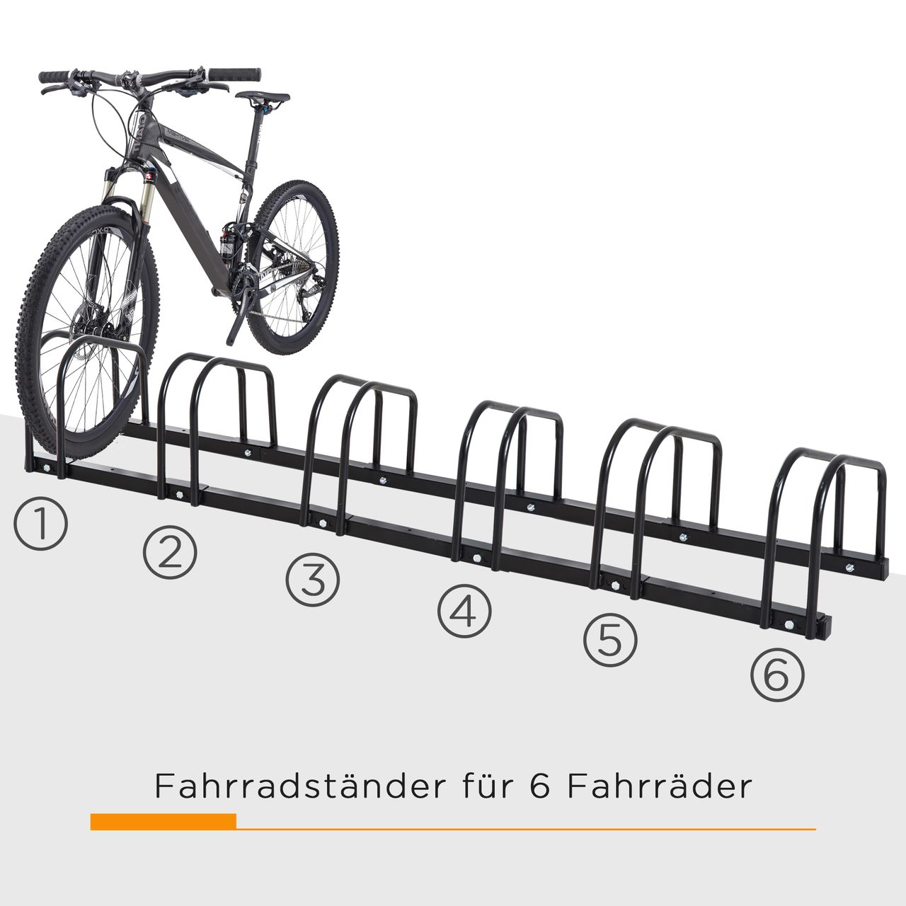 HOMCOM Fahrradständer Radständer Mehrfachständer Aufstellständer Fahrrad Ständer wetterfest langlebig Boden- und Wandmontage Stahl bis 6 Fahrräder Schwarz 179 x 33 x 27 cm