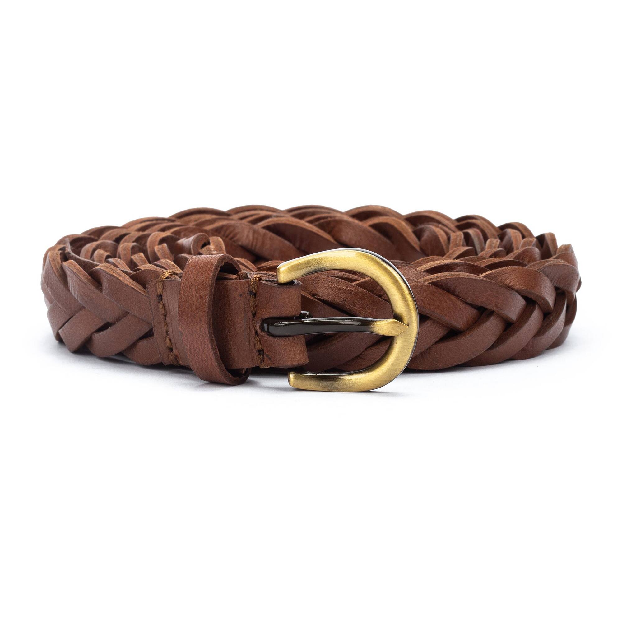 Pasek pleciony damski - COGNAC