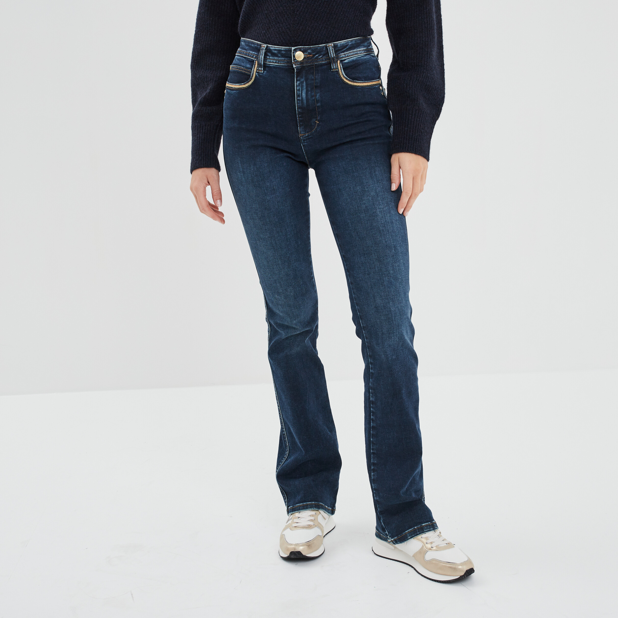 Jeans bootcut liserés métallisés denim stone femme | La Halle