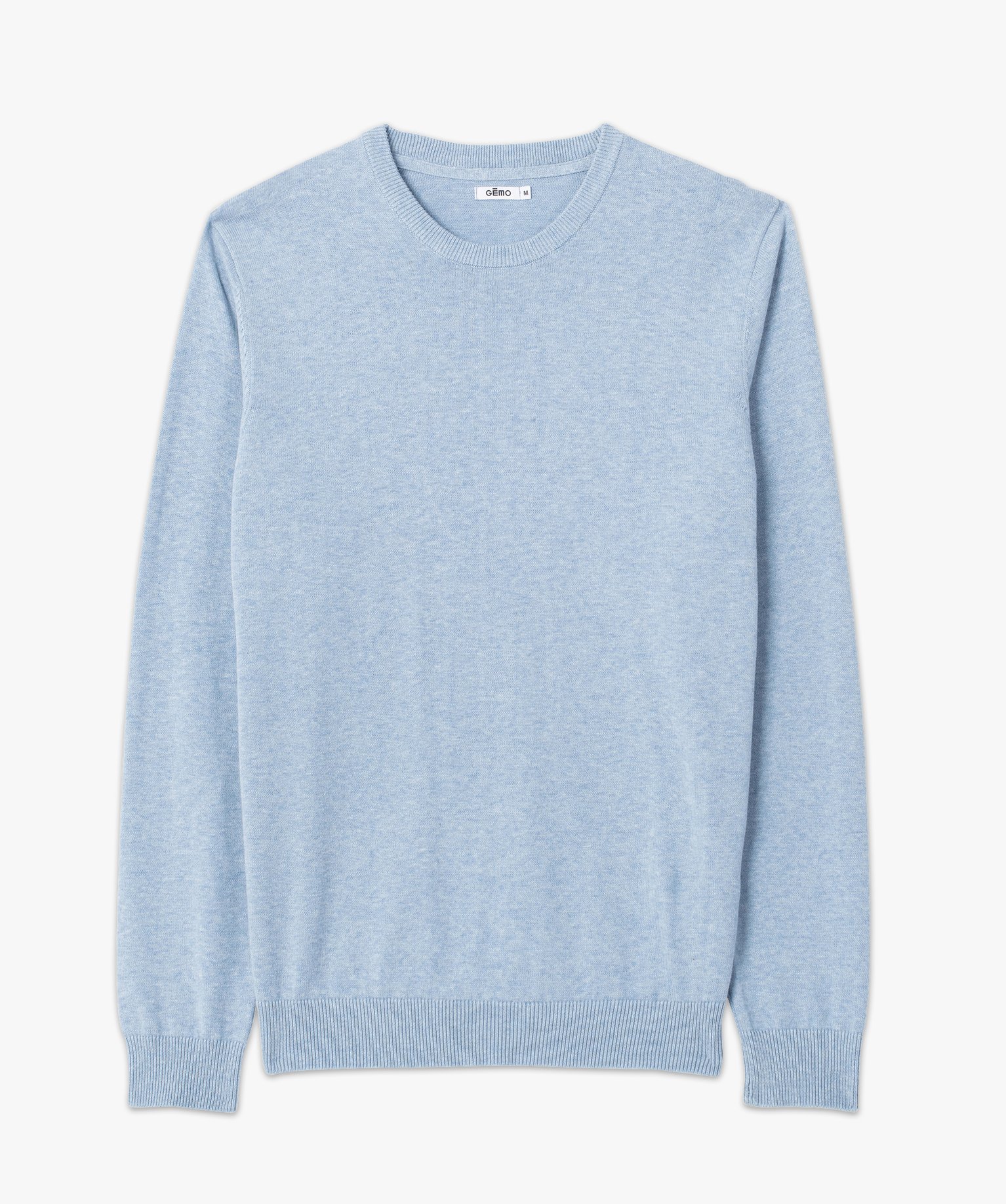 Pull homme à col rond en coton bleu | GEMO