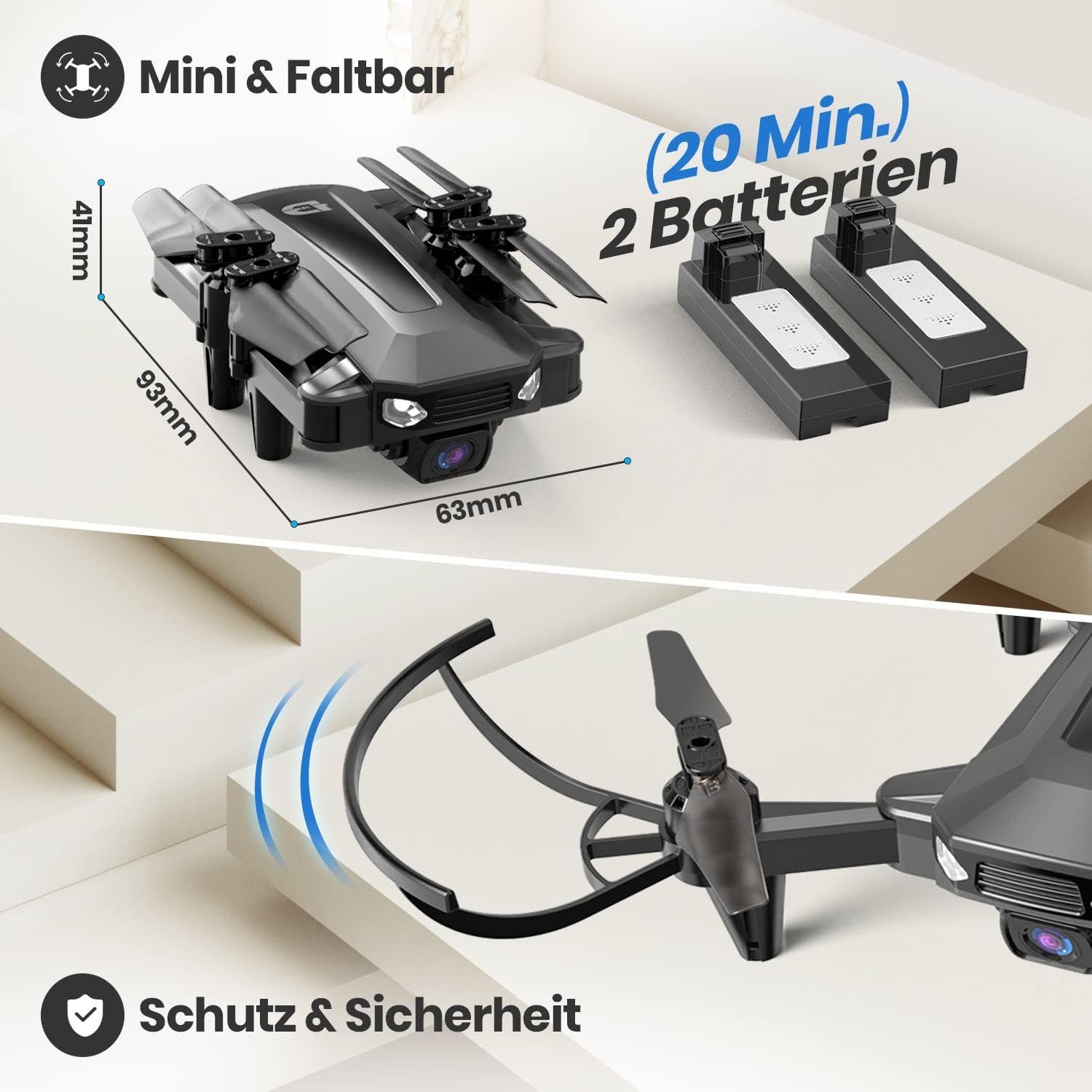 DEERC mit Kamera für Kinder, D40 RC Faltbare Mini Drohnen mit FPV WiFi Drohne (1080P HD, mit Lange Flugzeit,komplettset Spielzeug Geschenk für Jungen Anfänger)