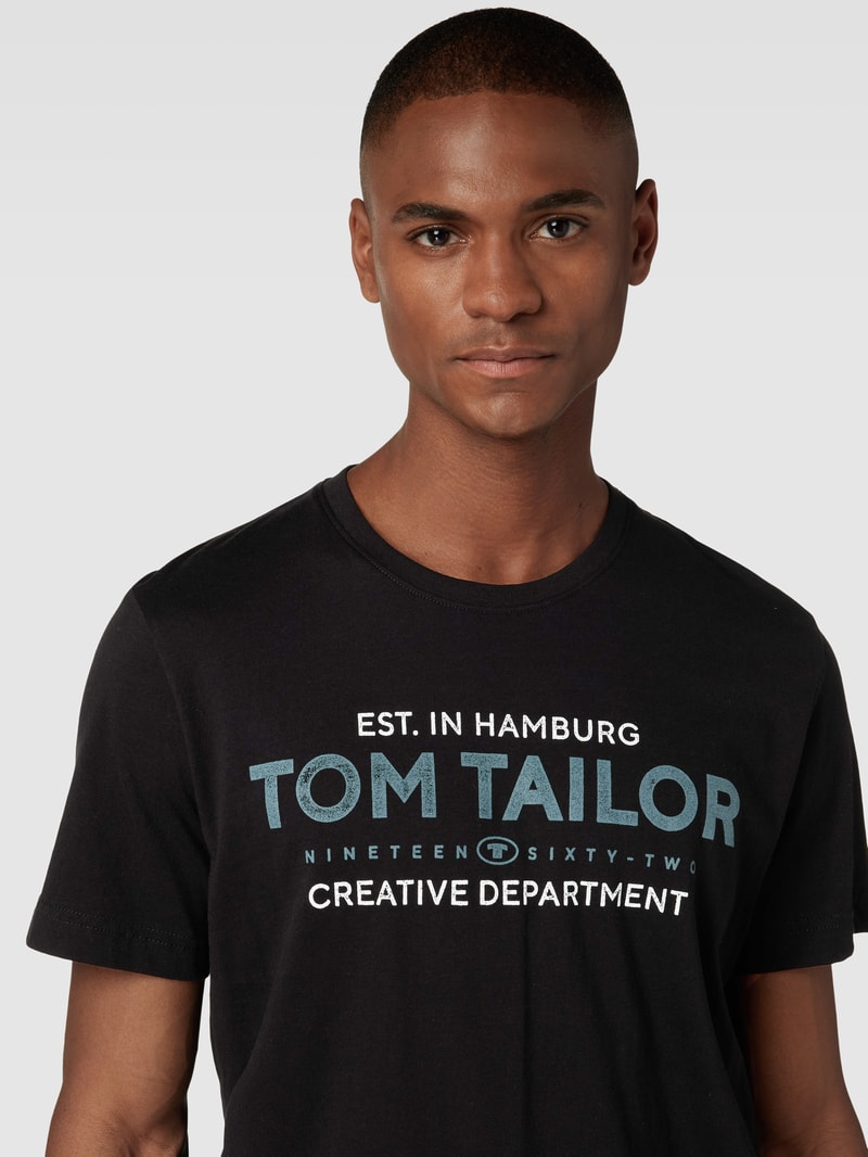 T-Shirt mit Label-Print in schwarz