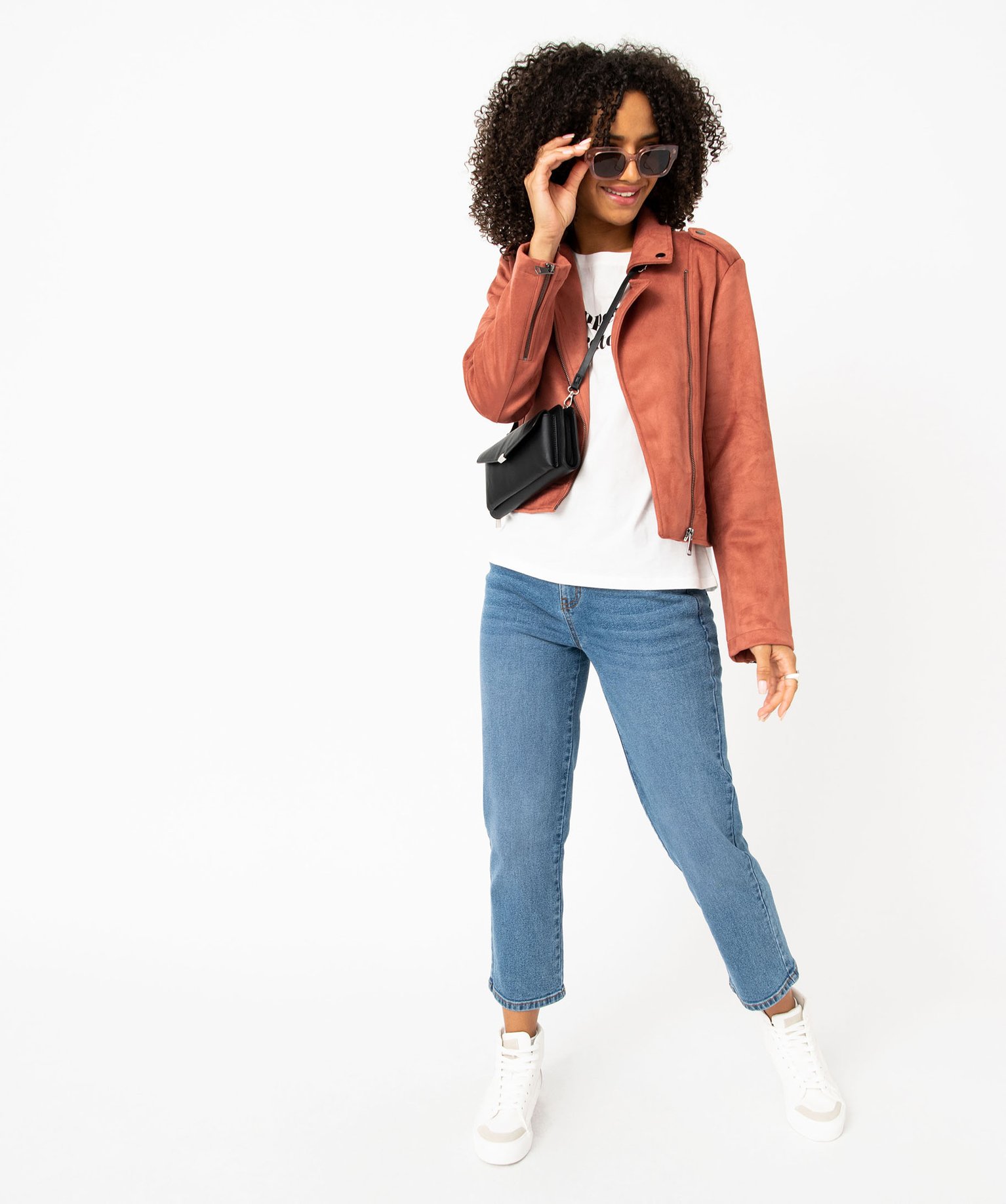 Blouson en suédine esprit biker femme rose | GEMO