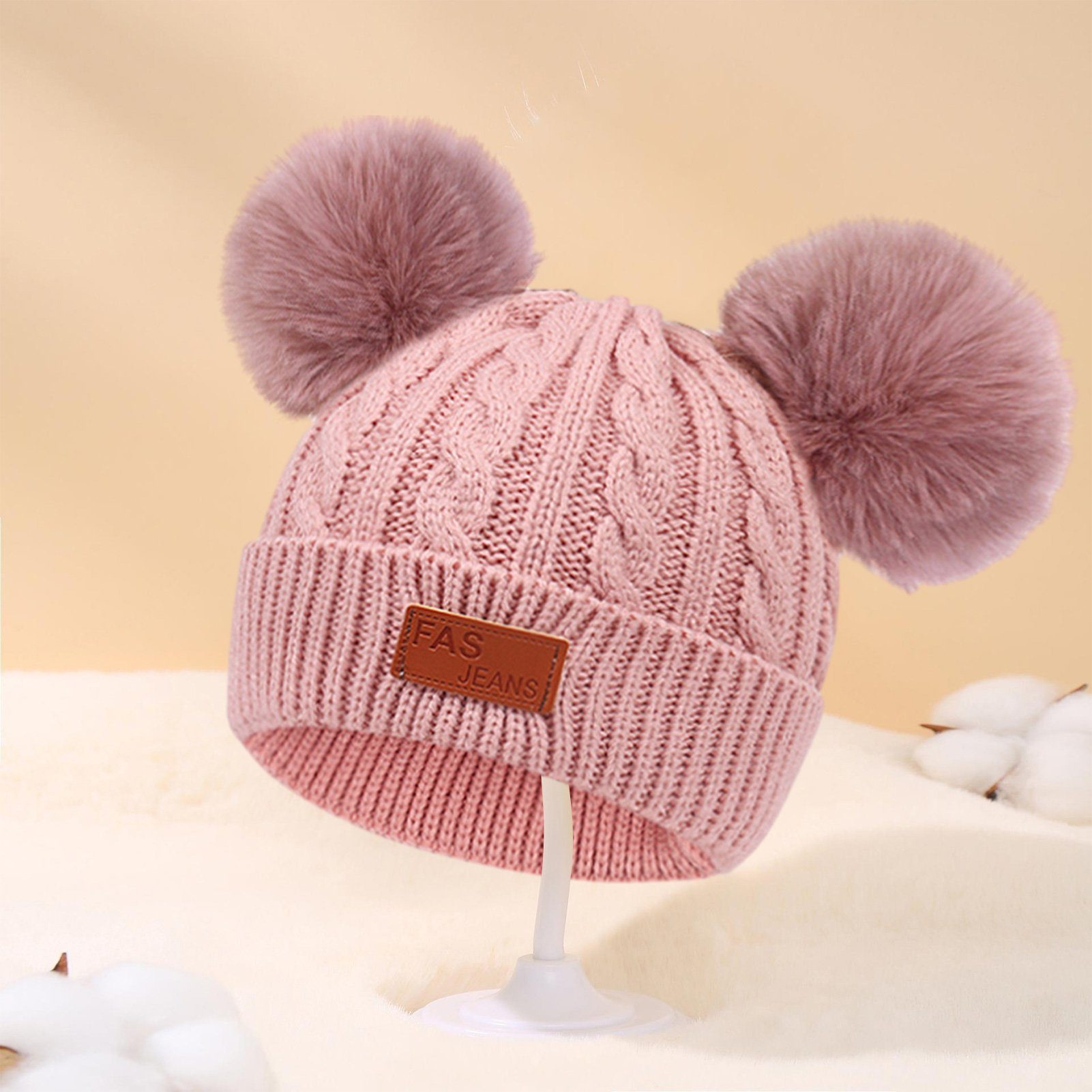 Rutaqian Mütze & Schal 3 In 1 Kinder Winter Set, Kinder Wintermütze Schal Handschuhe Mädchen (Warme Winter Beanie Hut Handschuhe runder Schal Set für Kinder 1-4 Jahre, Strickmütze Babymütze Kinder Mütze Set)
