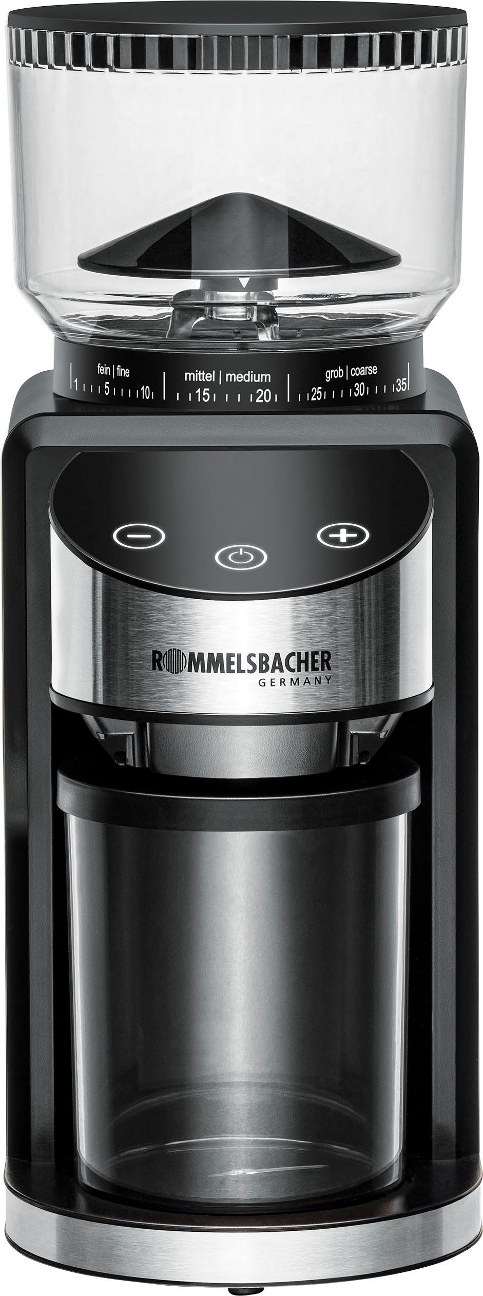 Rommelsbacher Kaffeemühle EKM 400, 200 W, Kegelmahlwerk, 220 g Bohnenbehälter, mit Kegelmahlwerk, Antistatik-Funktion, 35 Mahlgrade