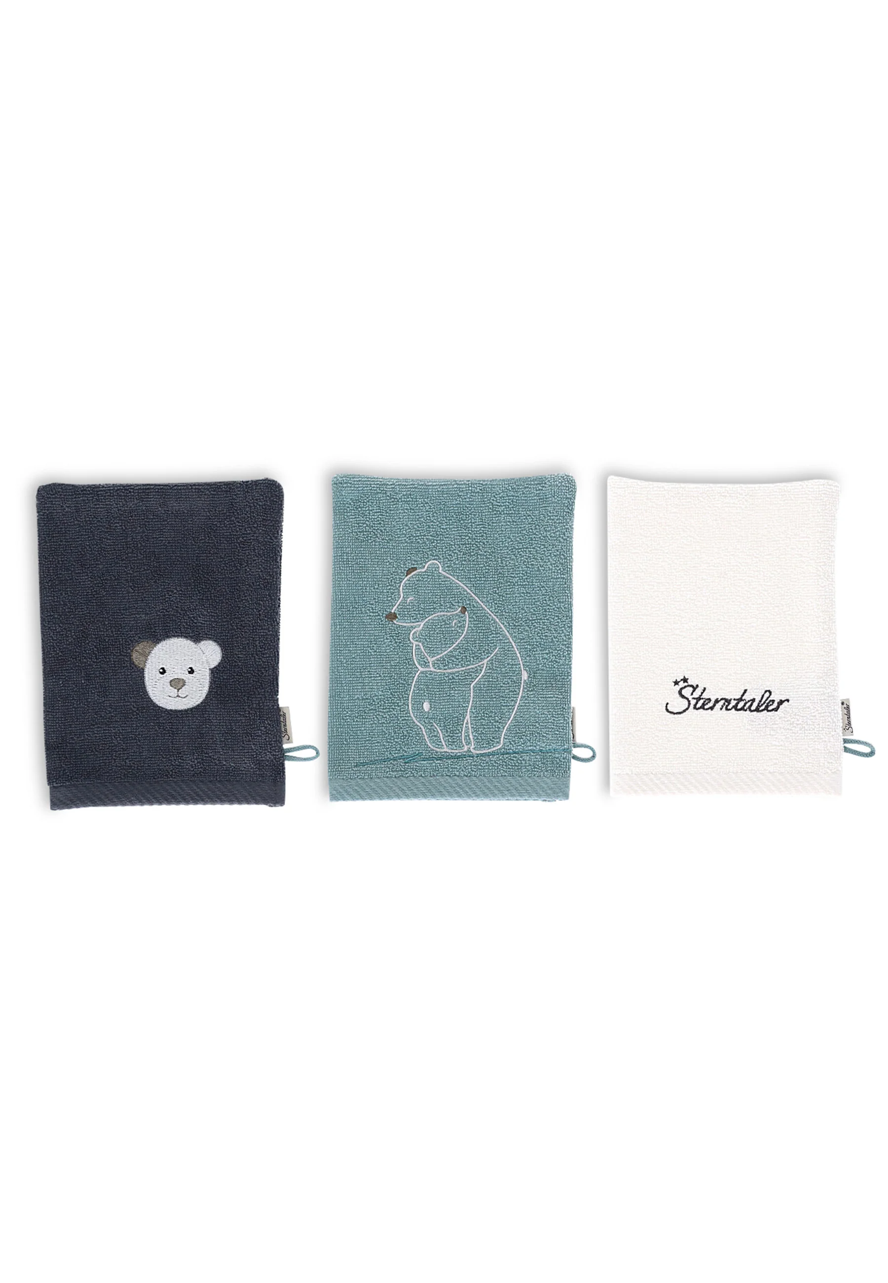 GOTS 3er-Pack Waschhandschuhe Eisbär Elia