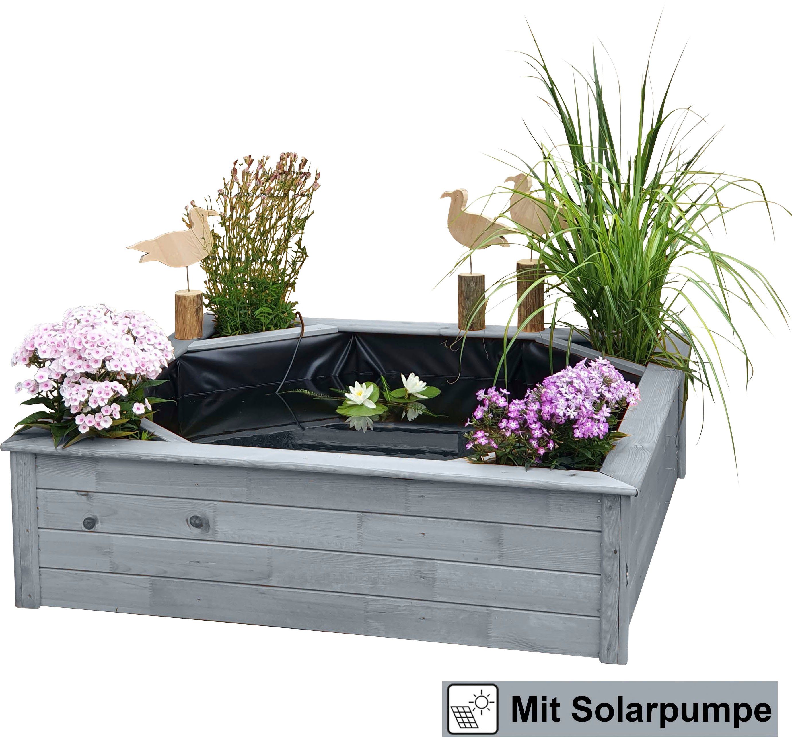 promadino Hochteich, BxTxH: 144x144x40 cm, 550 l, (Set), mit Solarpumpe