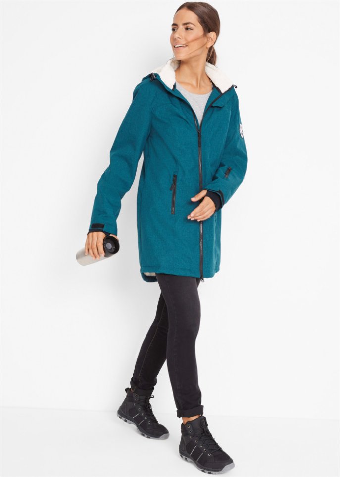 Wasserdichte Funktions-Outdoor-Longjacke mit Teddyfleece