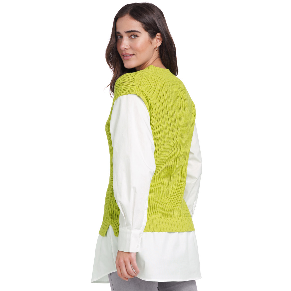 Damen Strickpullunder mit Bluseneinsatz