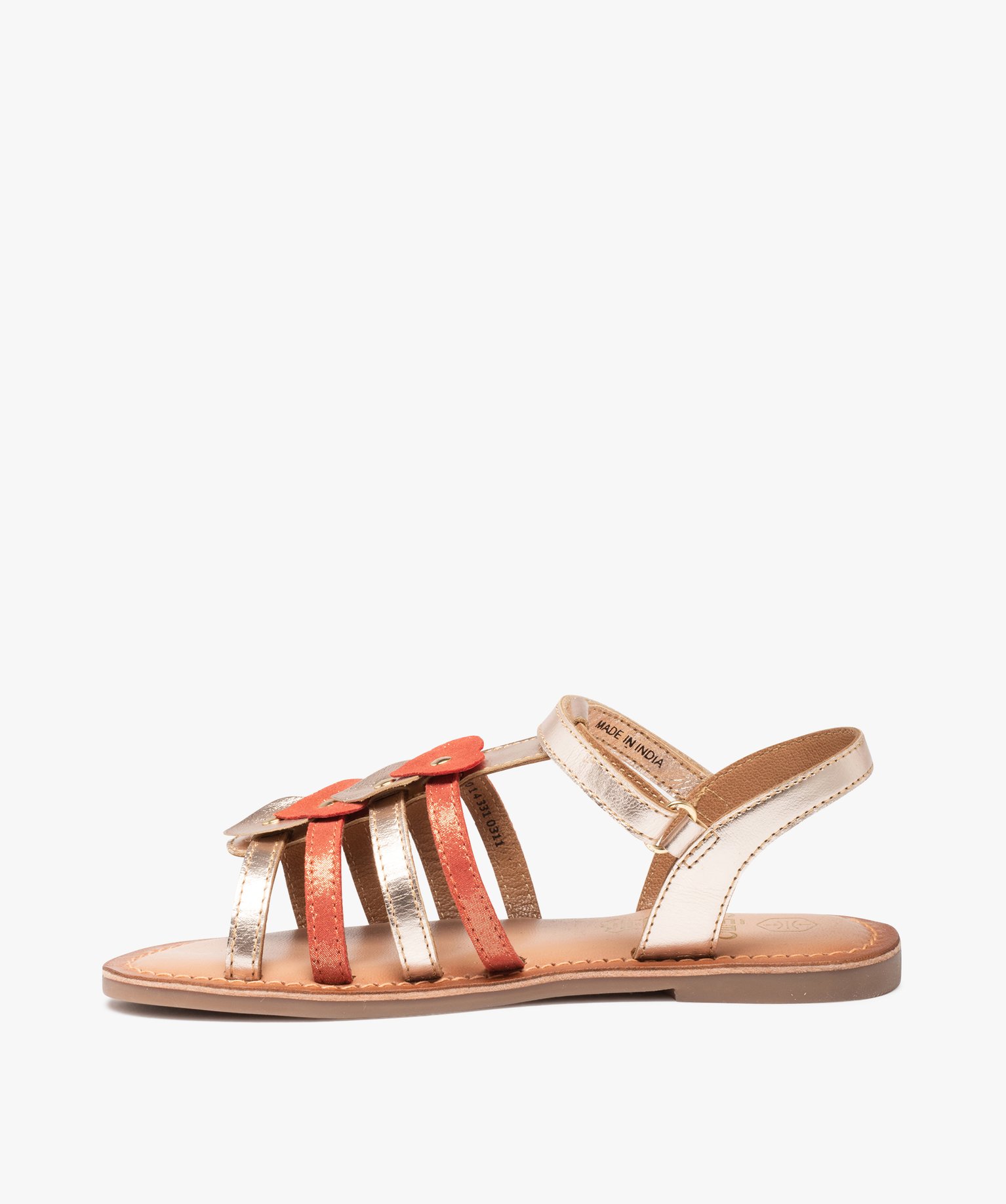 Sandales fille à brides multiples en cuir métallisé or | GEMO