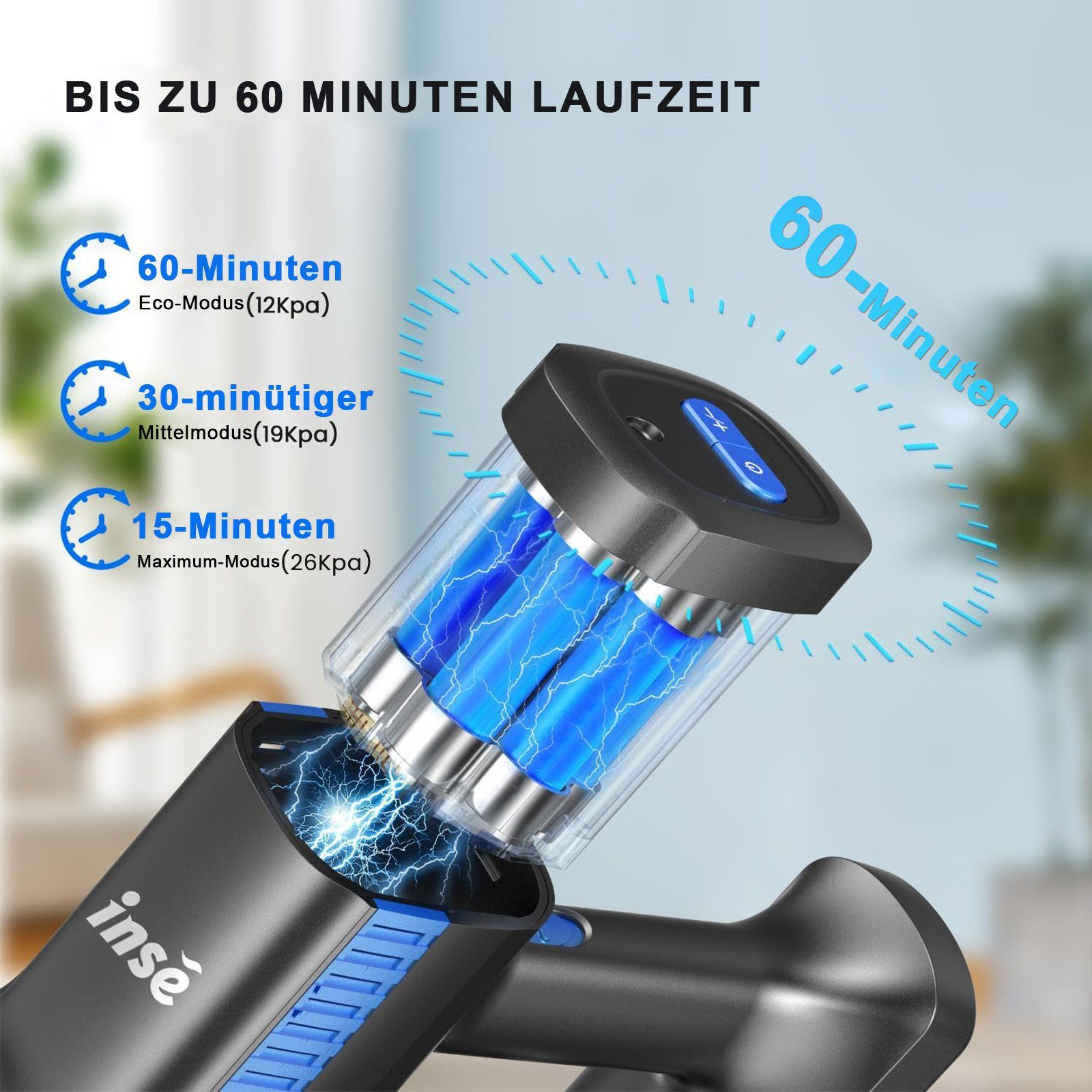YISORA Akku-Hand-und Stielstaubsauger S7-S10, 33KPa, Akku Staubsauger 60 Minuten, Akku-Hand-und Stielstaubsauger