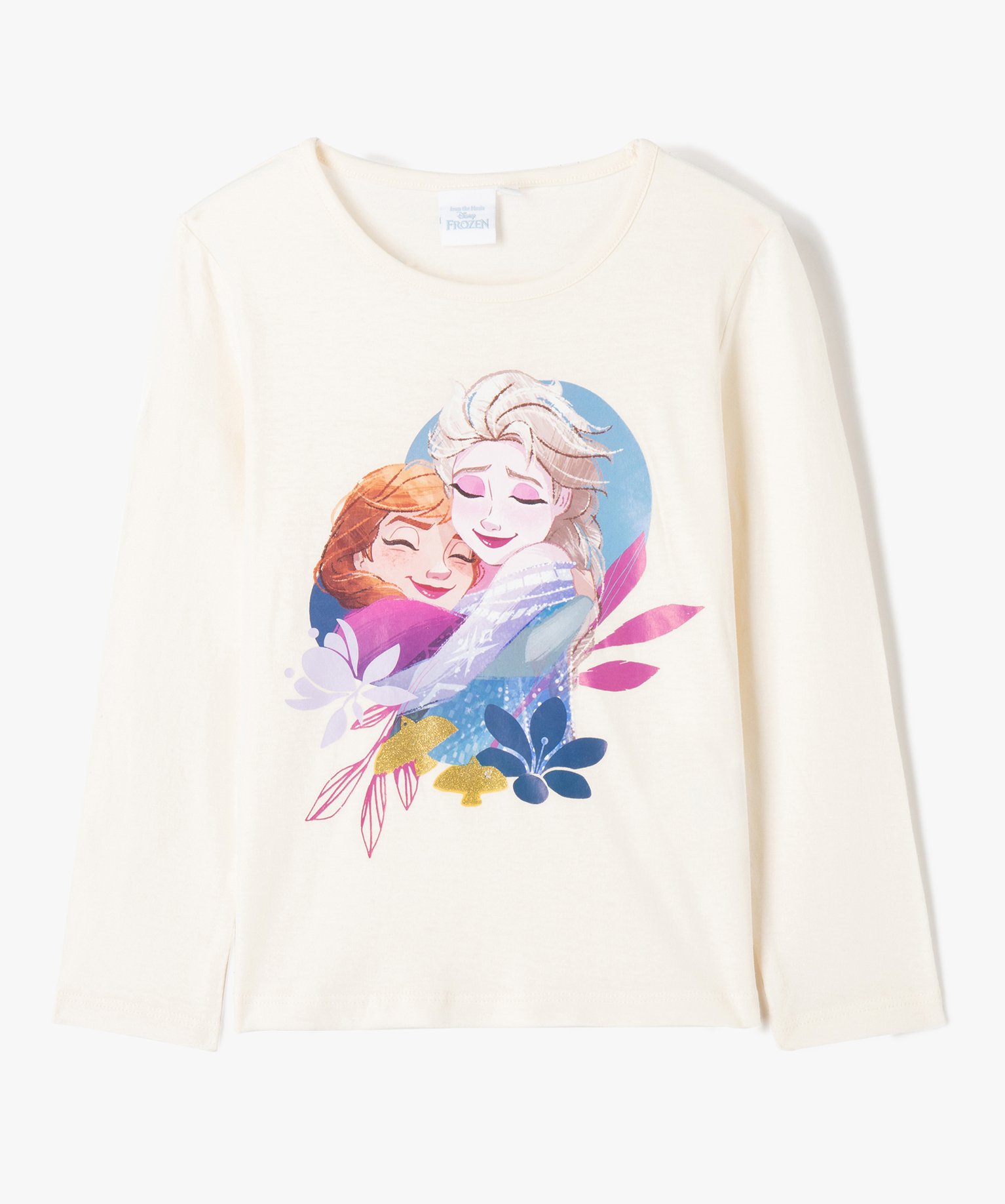 Tee-shirt fille à manches longues imprimé - La Reine des N... ecru | GEMO