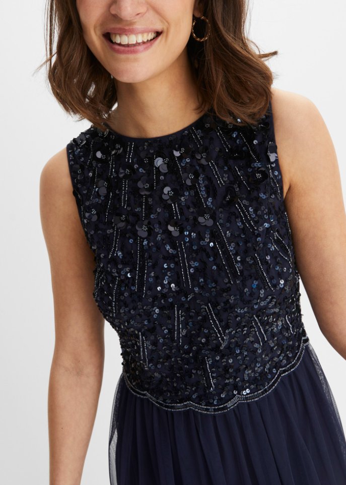 Maxikleid mit Perlen-Applikation