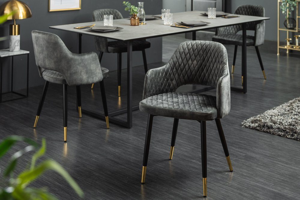 riess-ambiente 4-Fußstuhl PARIS grün / schwarz gold (Einzelartikel, 1 St), Samt · mit Armlehne · Metall · Esszimmer · Retro