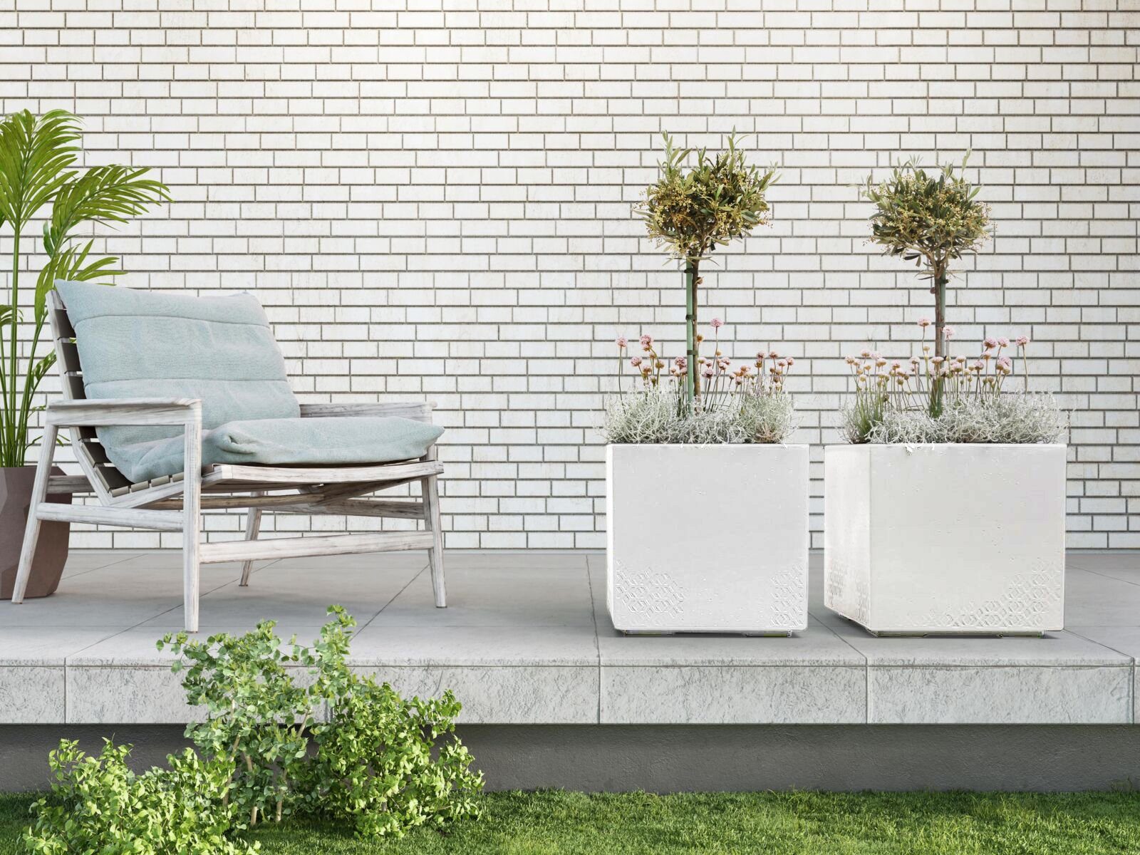 ONDIS24 Pflanzkübel Caro Beton Optik Blumenkübel mit Rollen aus Kunststoff 100% Recycled, frostsicher und UV-beständig