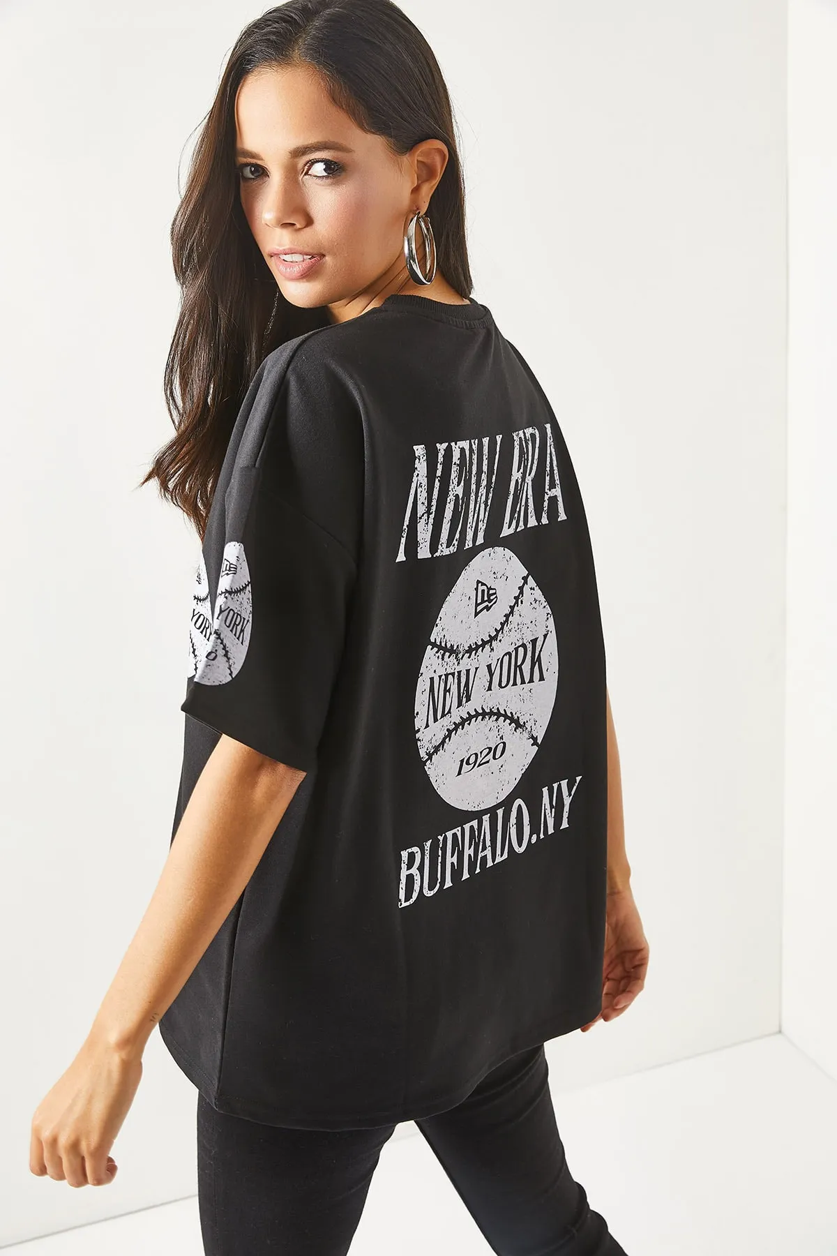 Olalook  Damen-T-Shirt „New York“ in Schwarz, vorne und hinten bedruckt, 2-fädig, Unisex-Oversize-T-Shirt TSH-19000696