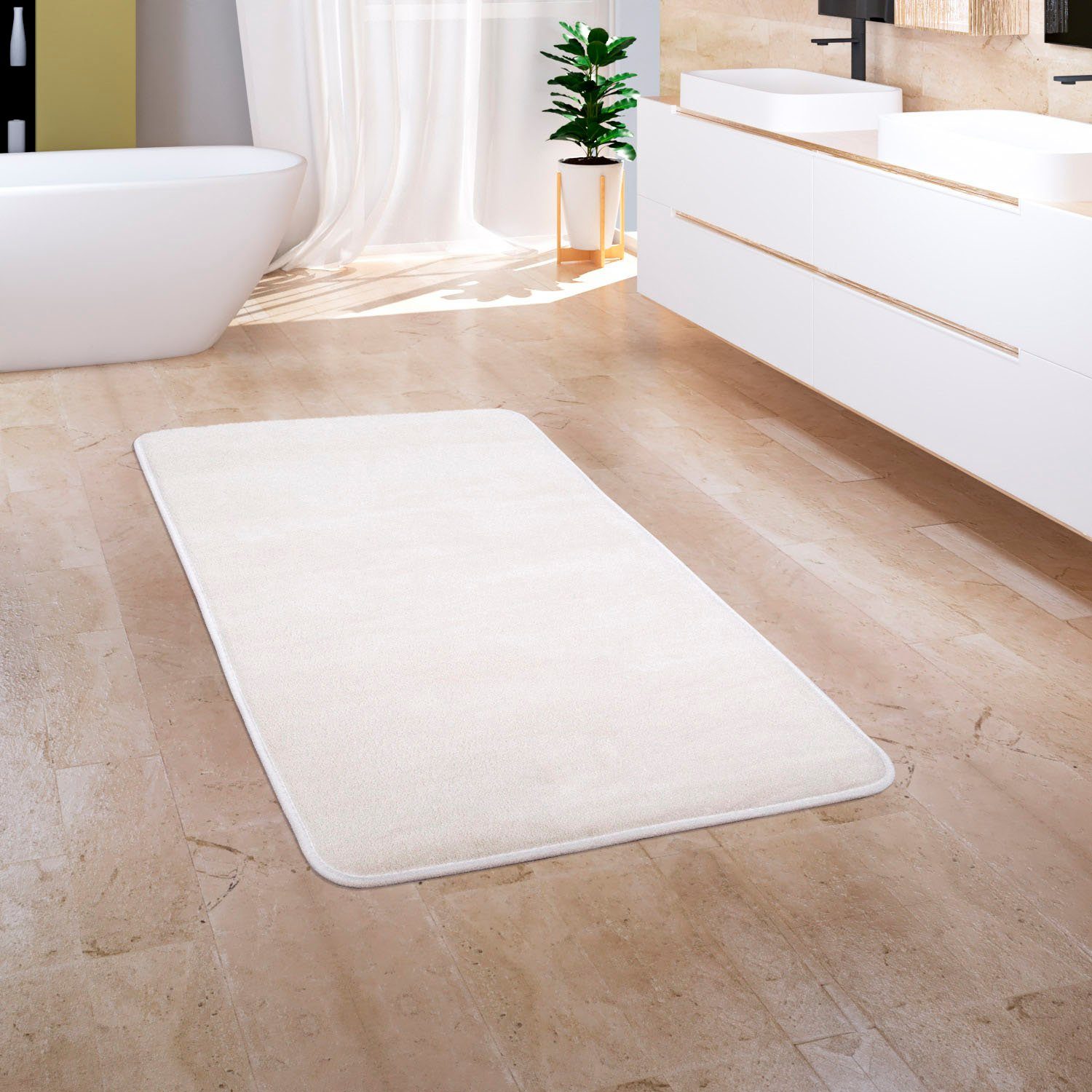 Badematte Corby 255 Paco Home, Höhe 13 mm, rutschhemmend beschichtet, fußbodenheizungsgeeignet, Polyester, rechteckig, Badteppich, Uni Farben, Memory-Foam Effekt
