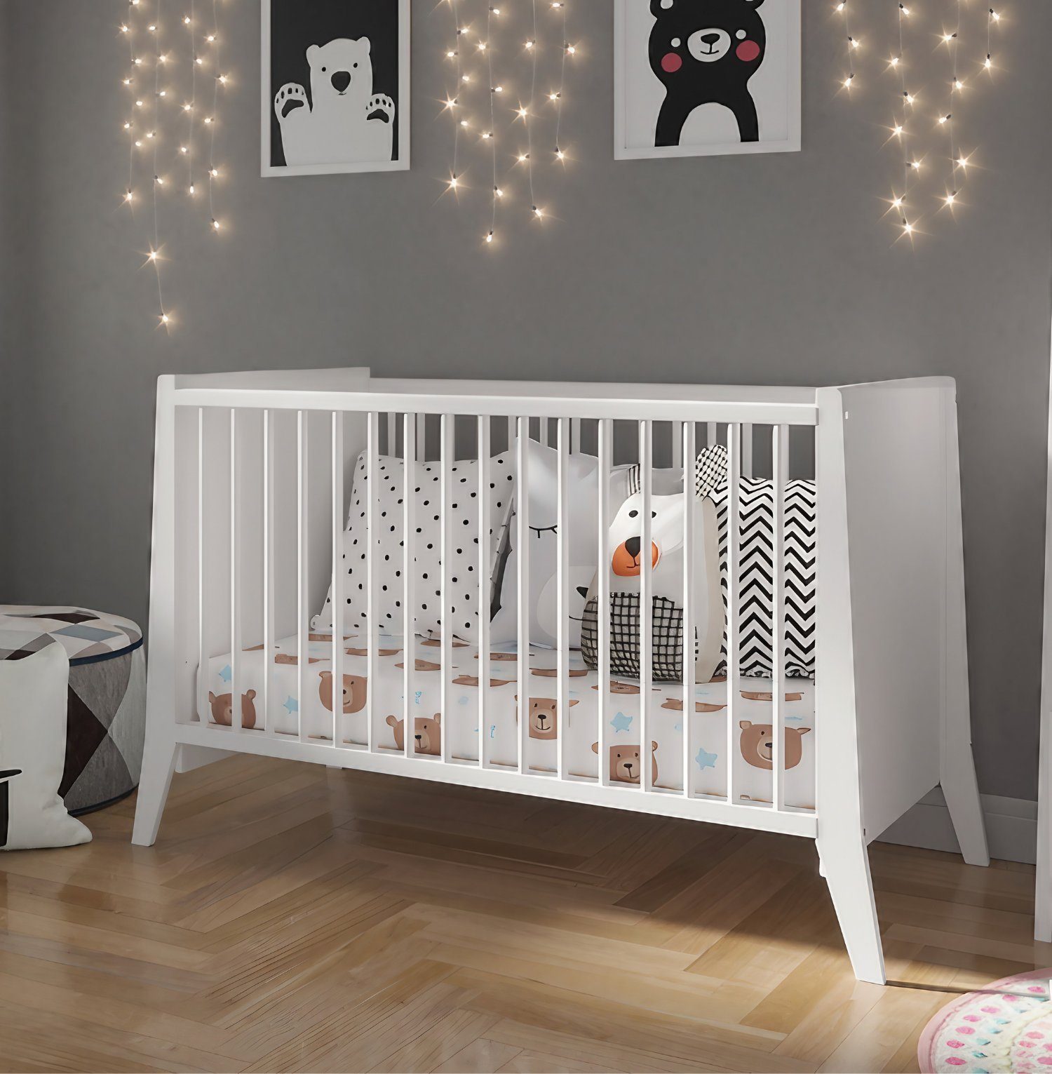 Alavya Home® Babybett PARKER I Qualitätsträume I für den ruhigen Schlaf Ihres Schatzes, Babybett 60x120 ohne Matratze mit höhenverstellbar aus Kiefernholz
