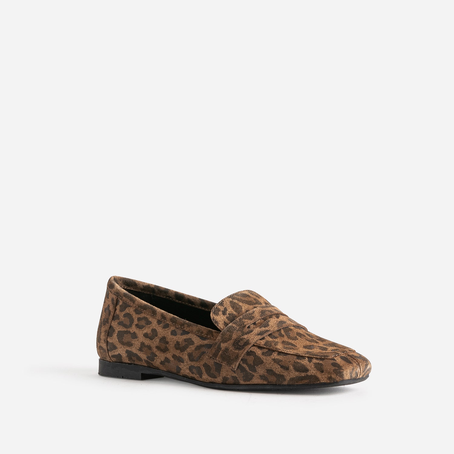 Mocassin camel en cuir velours effet léopard