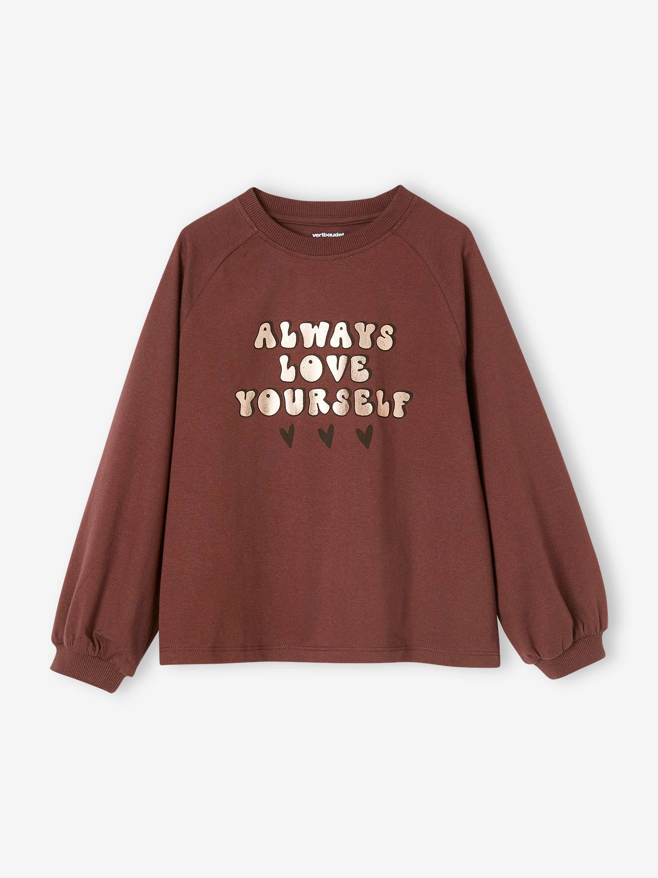 T-shirt évasé message brillant effet métallisé fille chocolat