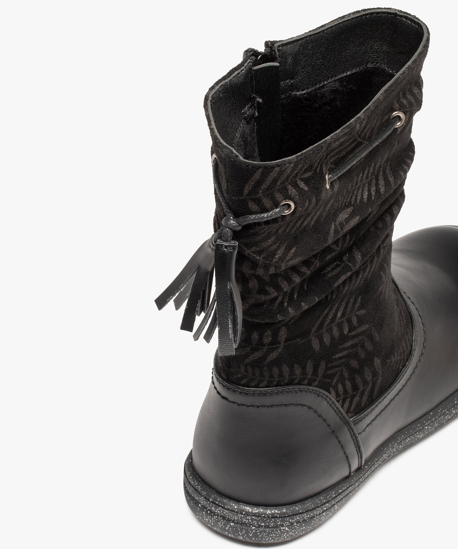 Bottes fille à semelle pailletée et tige imprimée noir | GEMO
