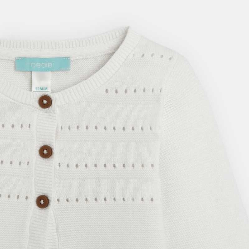 Gilet maille tricot à boutons blanc bébé fille