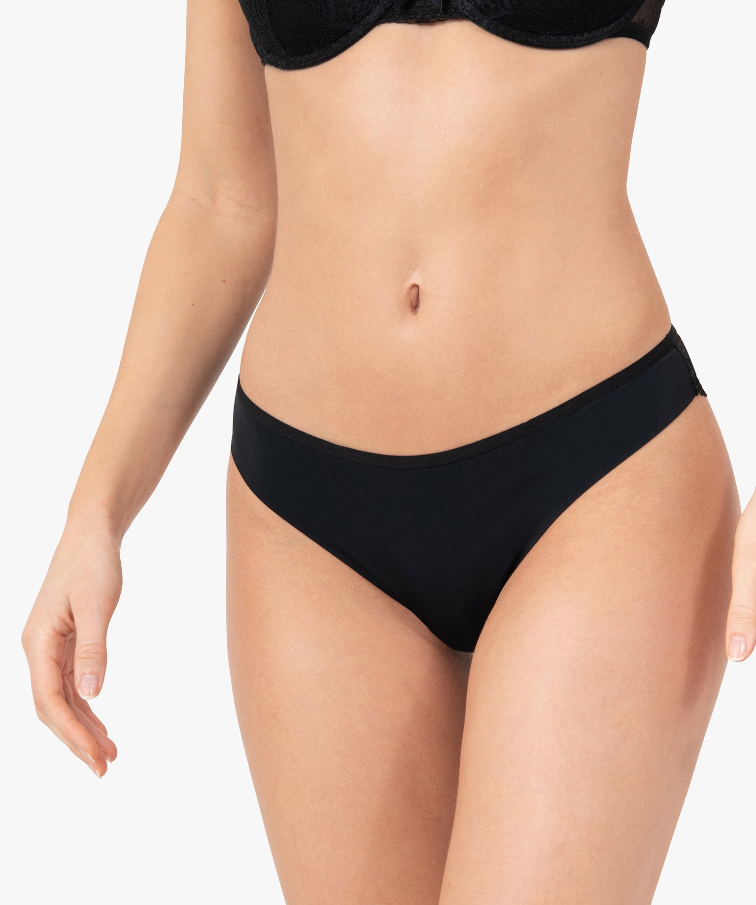 Tanga sans coutures en microfibre et dentelle femme (lot de 2) noir | GEMO