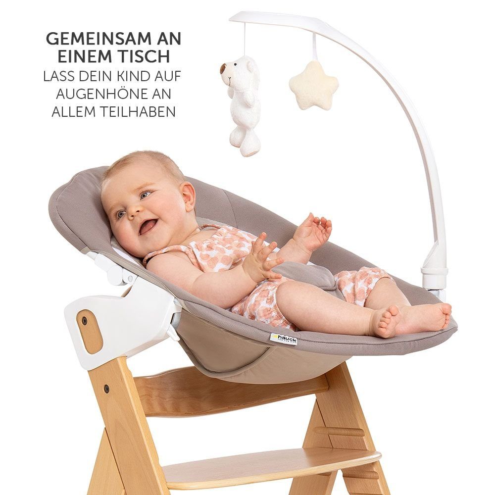 Hauck Hochstuhl Alpha Plus Natur - Newborn Set (Set, 4 St), Holz Babystuhl ab Geburt inkl. Aufsatz für Neugeborene & Sitzauflage